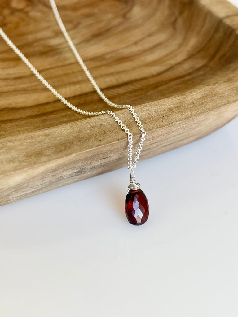 Garnet Teardrop Minimalist Necklace