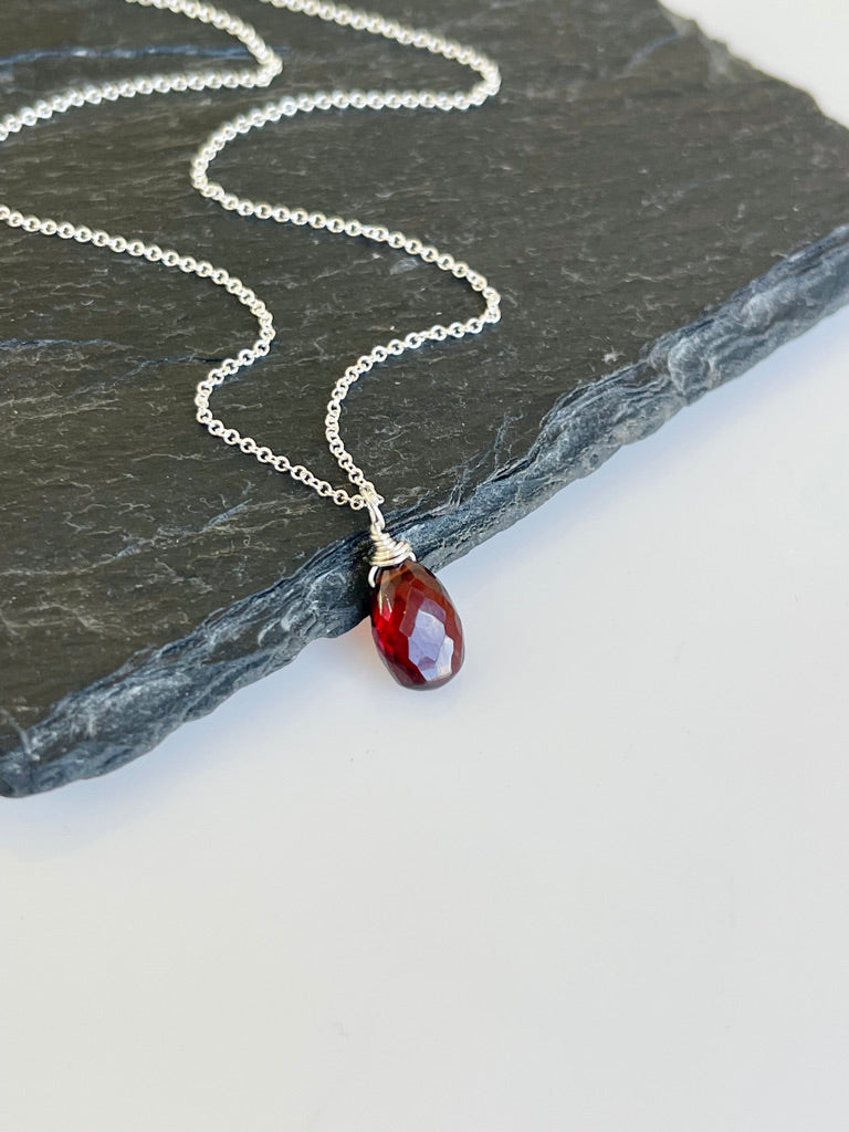 Garnet Teardrop Minimalist Necklace
