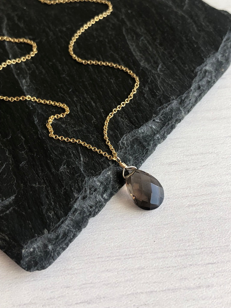 Smokey Topaz Teardrop Minimalist Necklace