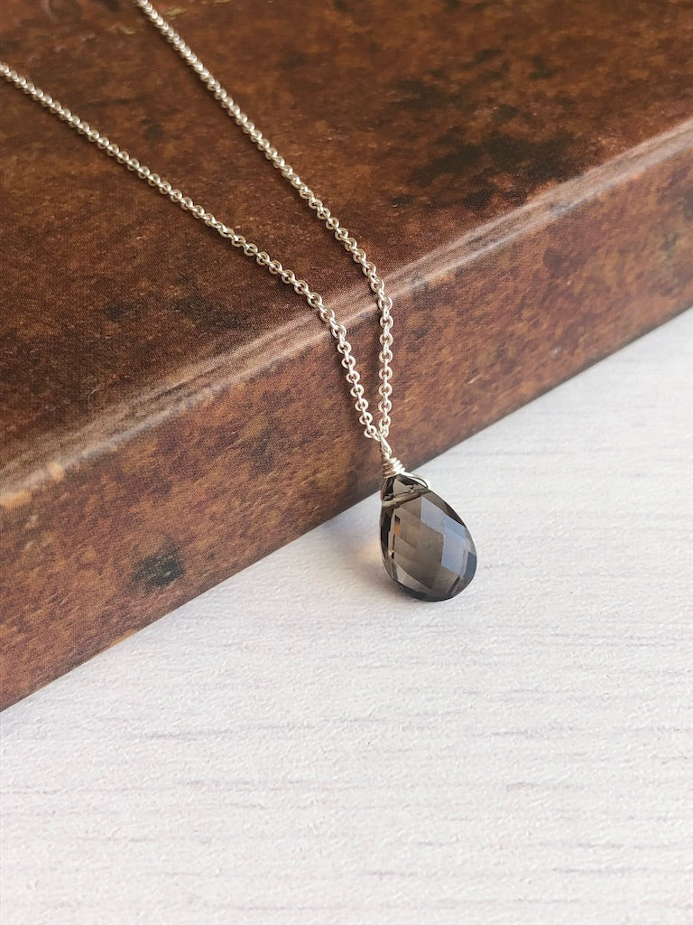 Smokey Topaz Teardrop Minimalist Necklace