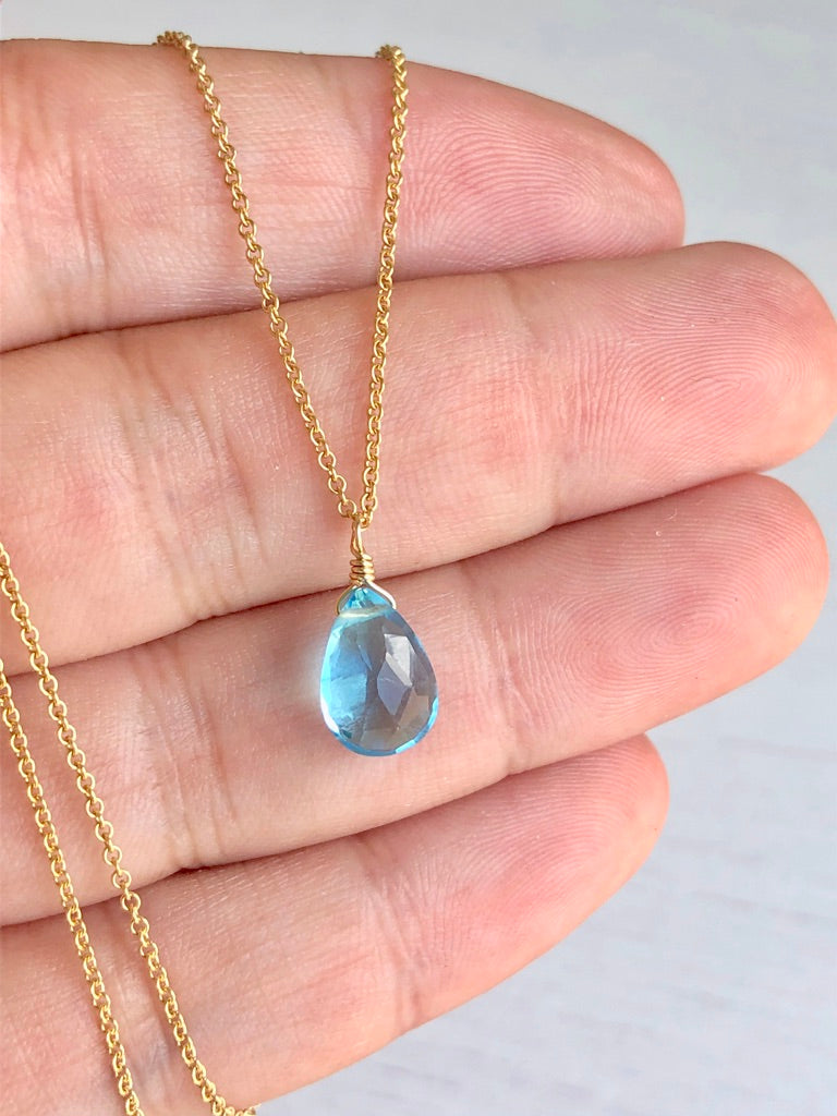 Sky Blue Topaz Teardrop Necklace- December Birthstone