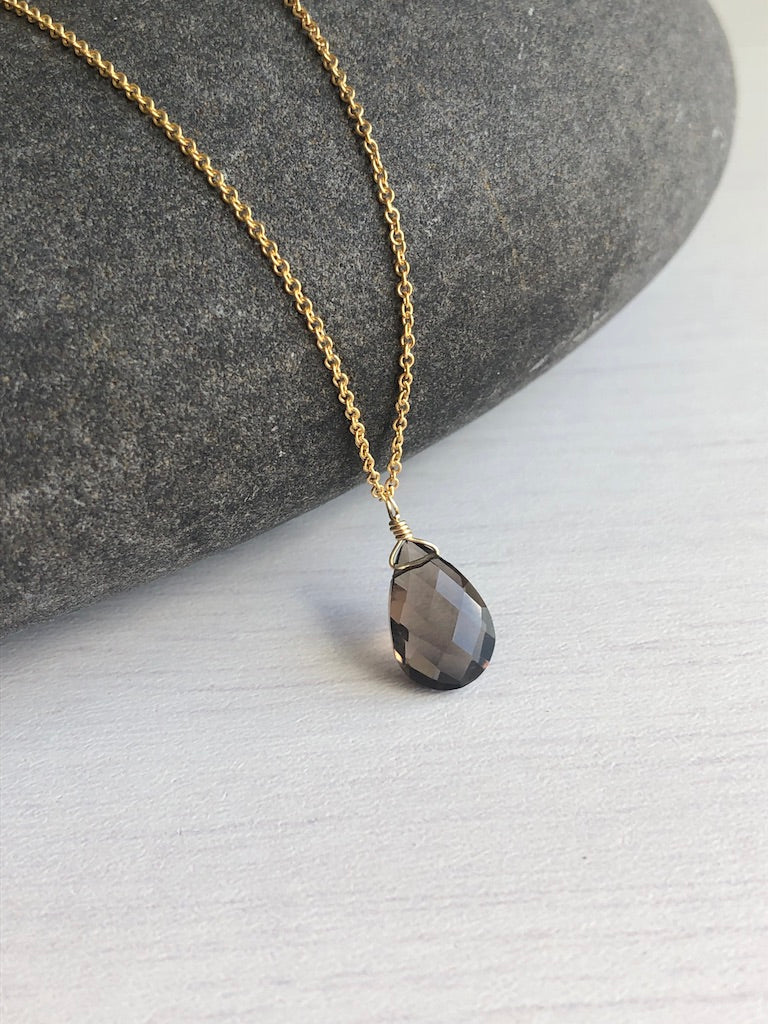 Smokey Topaz Teardrop Minimalist Necklace