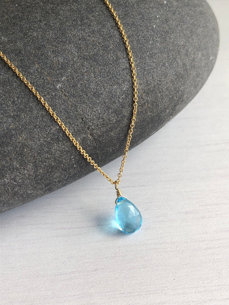 Sky Blue Topaz Teardrop Necklace- December Birthstone
