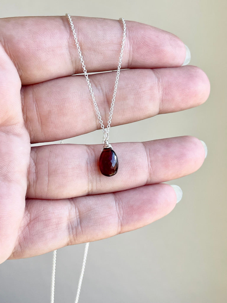 Garnet Teardrop Minimalist Necklace