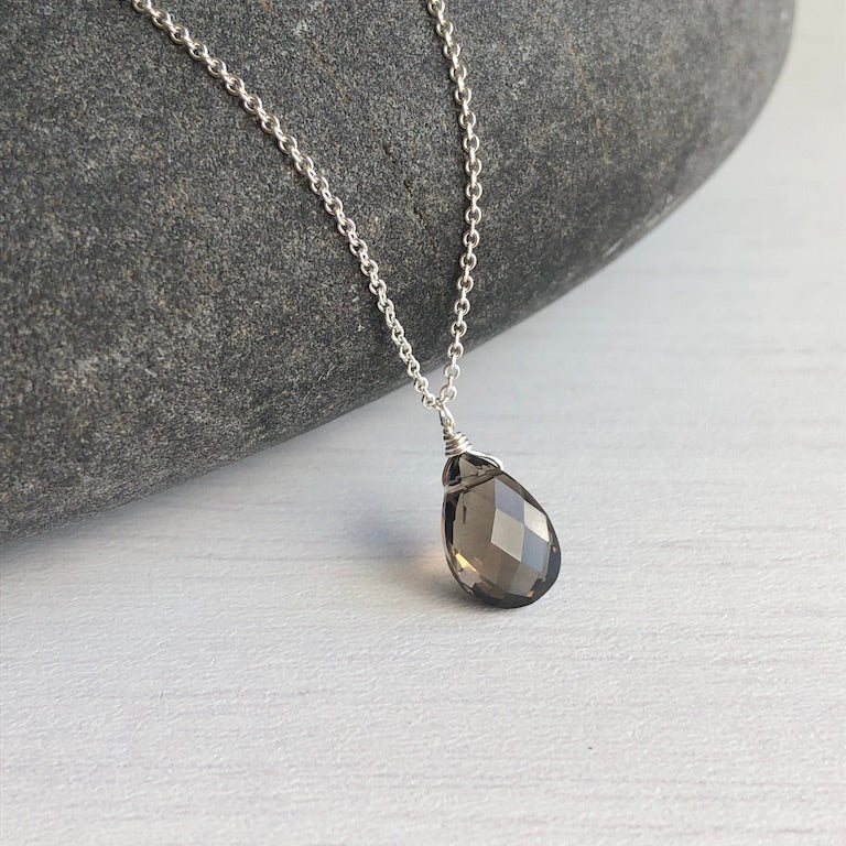 Smokey Topaz Teardrop Minimalist Necklace