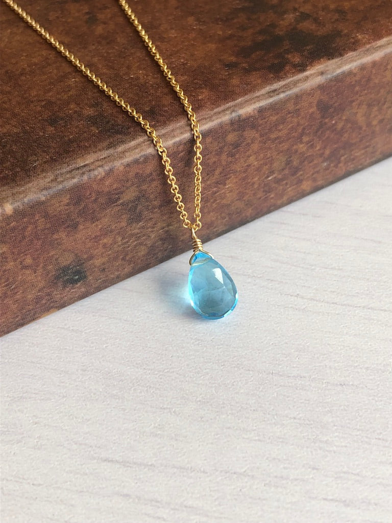 Sky Blue Topaz Teardrop Necklace- December Birthstone
