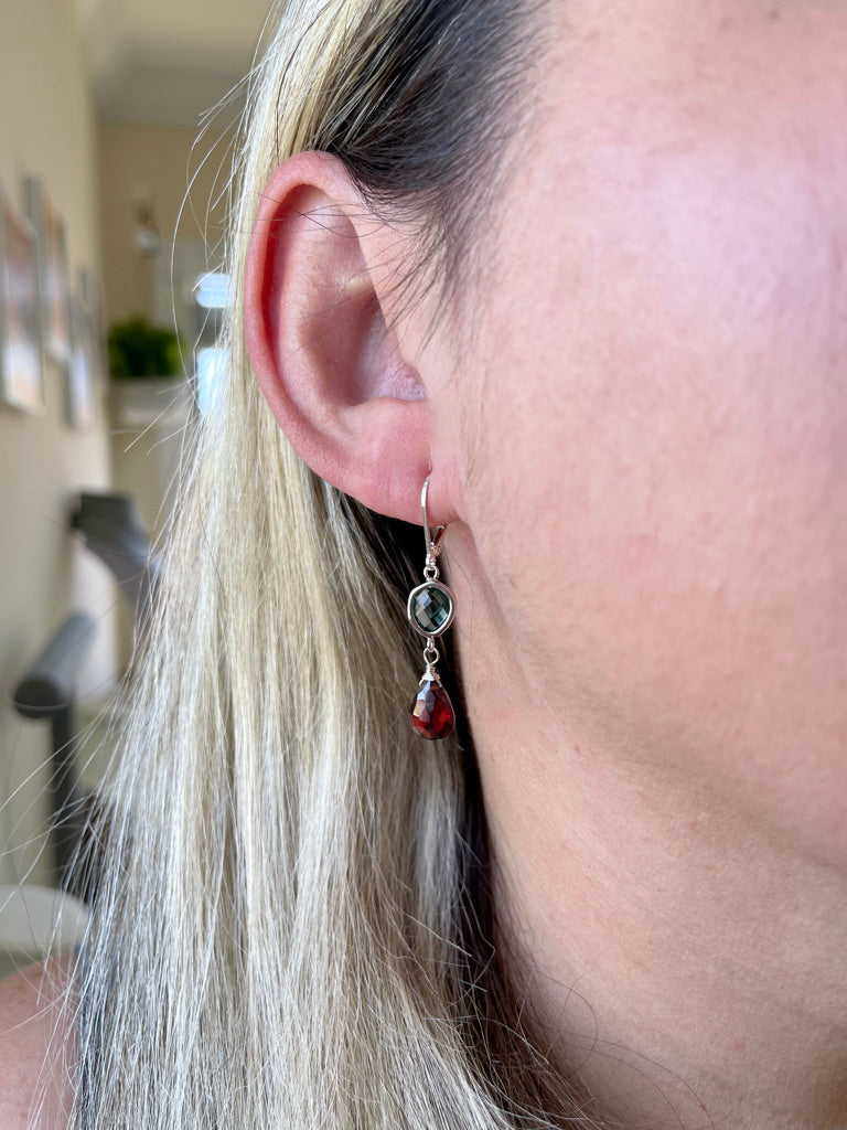 Green Topaz and Garnet Statement Earrings