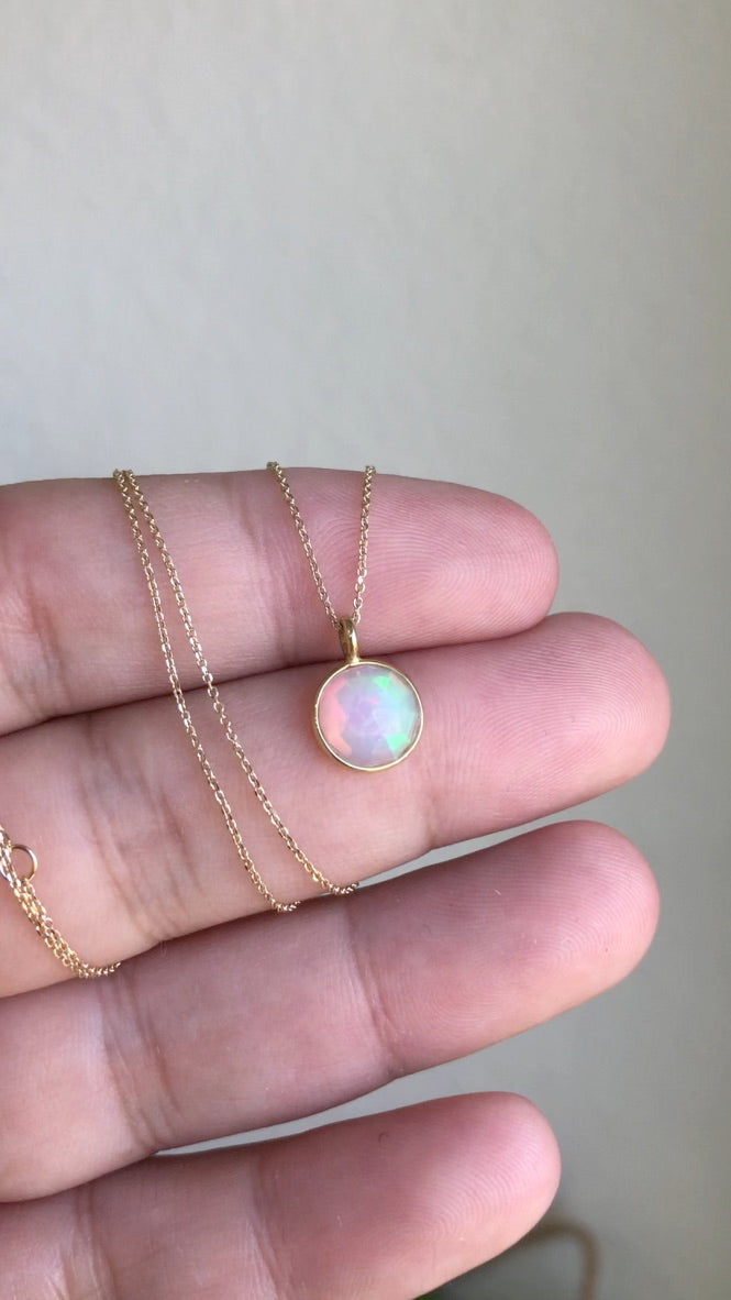 Tiny Ethiopian Opal Round Necklace- Solid 14k Gold