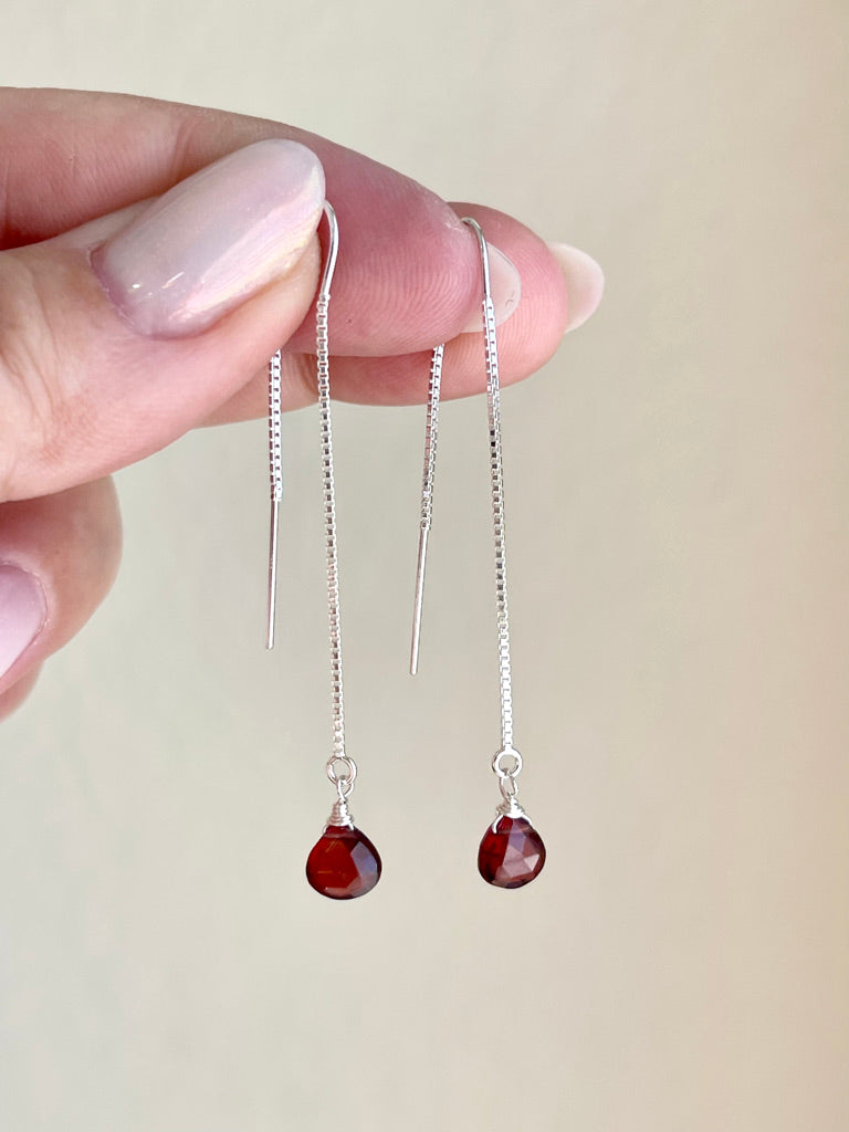 Garnet Threader Pull Through Earrings