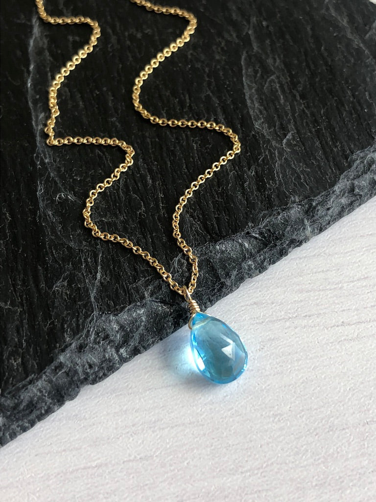 Sky Blue Topaz Teardrop Necklace- December Birthstone