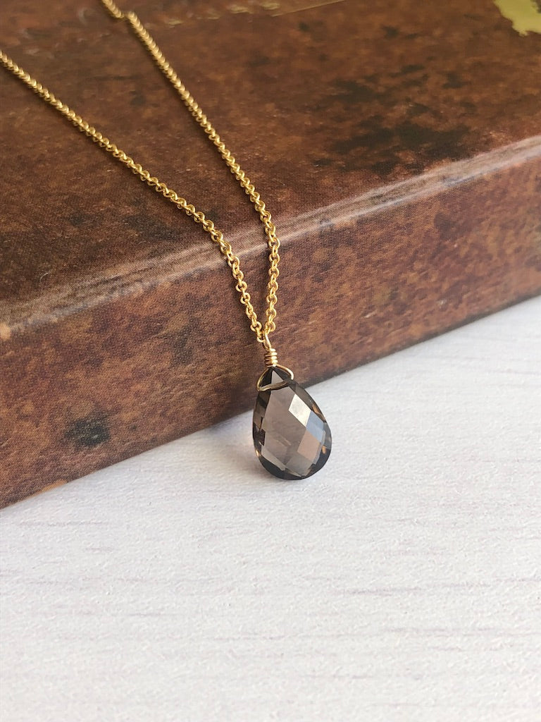 Smokey Topaz Teardrop Minimalist Necklace