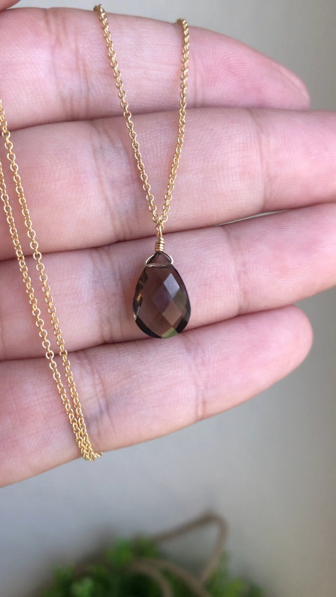Smokey Topaz Teardrop Minimalist Necklace