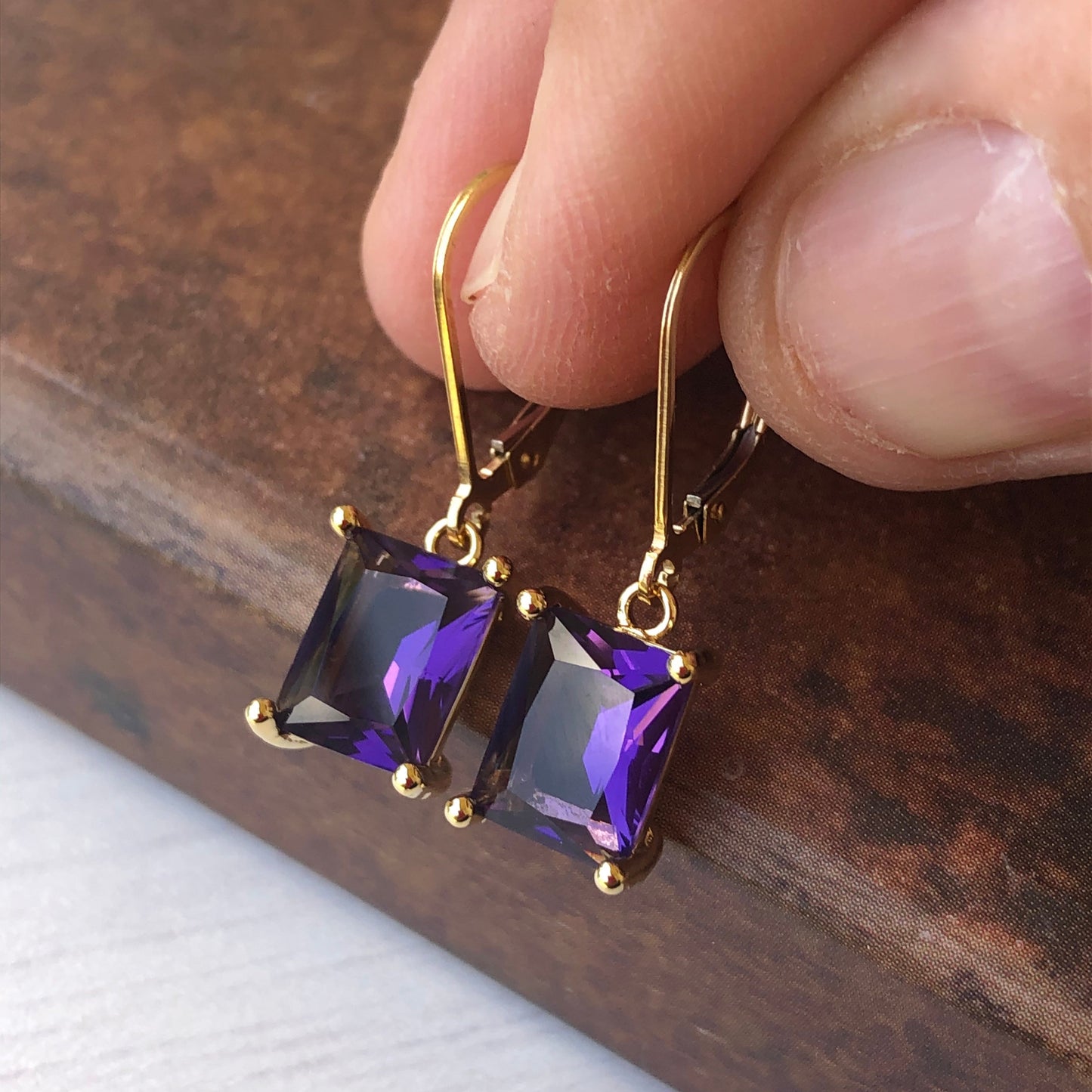 Amethyst Emerald Cut Earrings