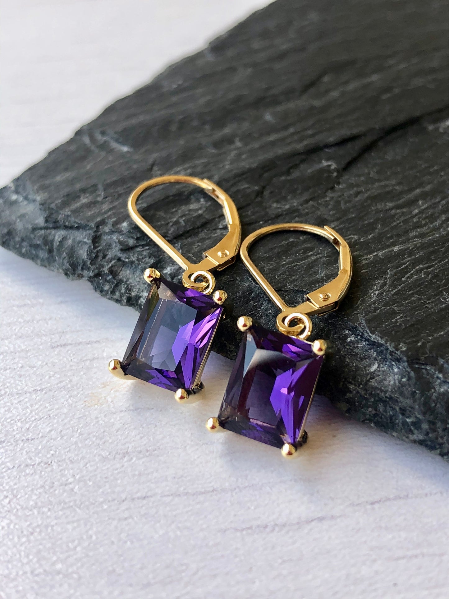 Amethyst Emerald Cut Earrings