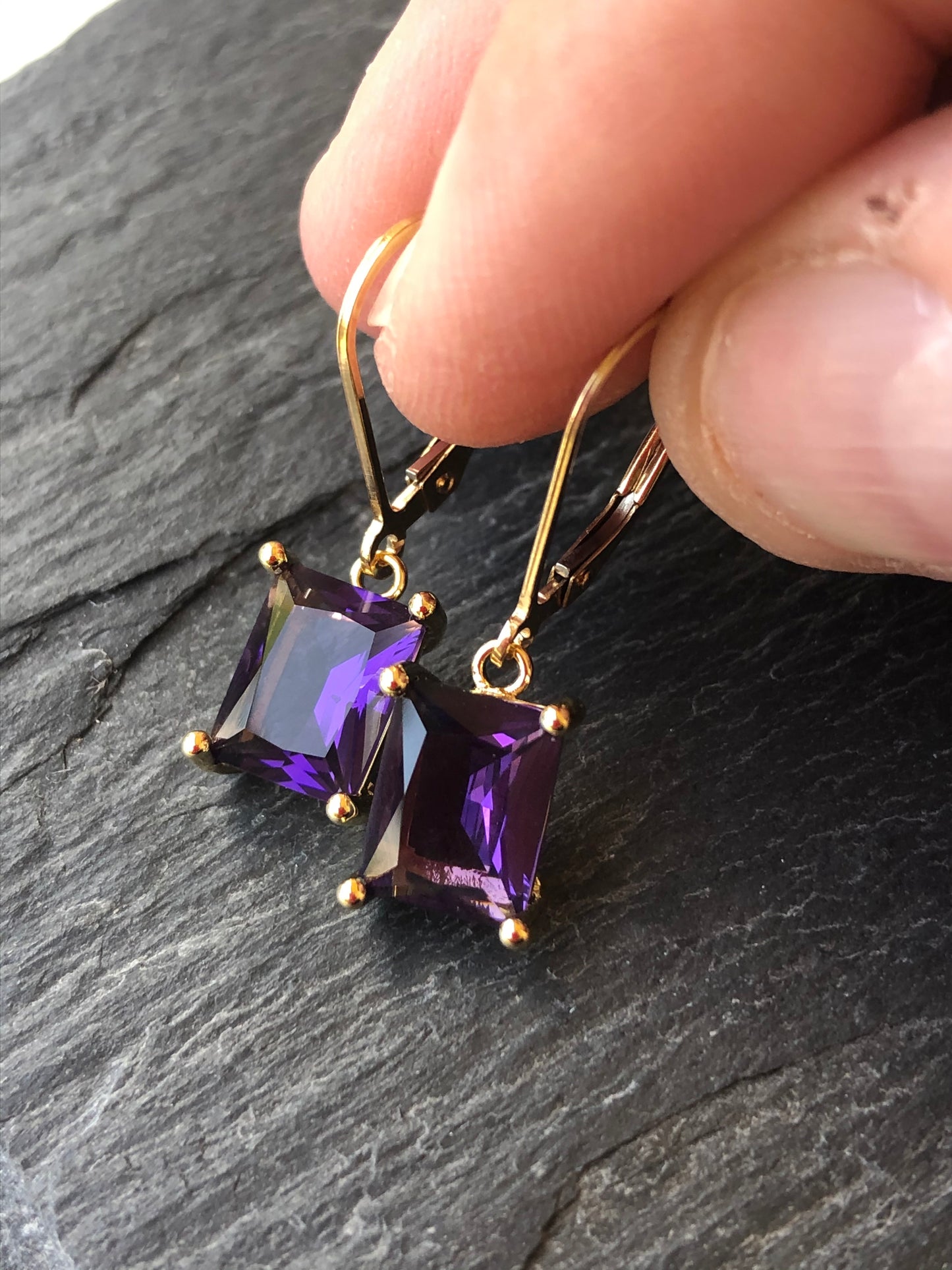 Amethyst Emerald Cut Earrings