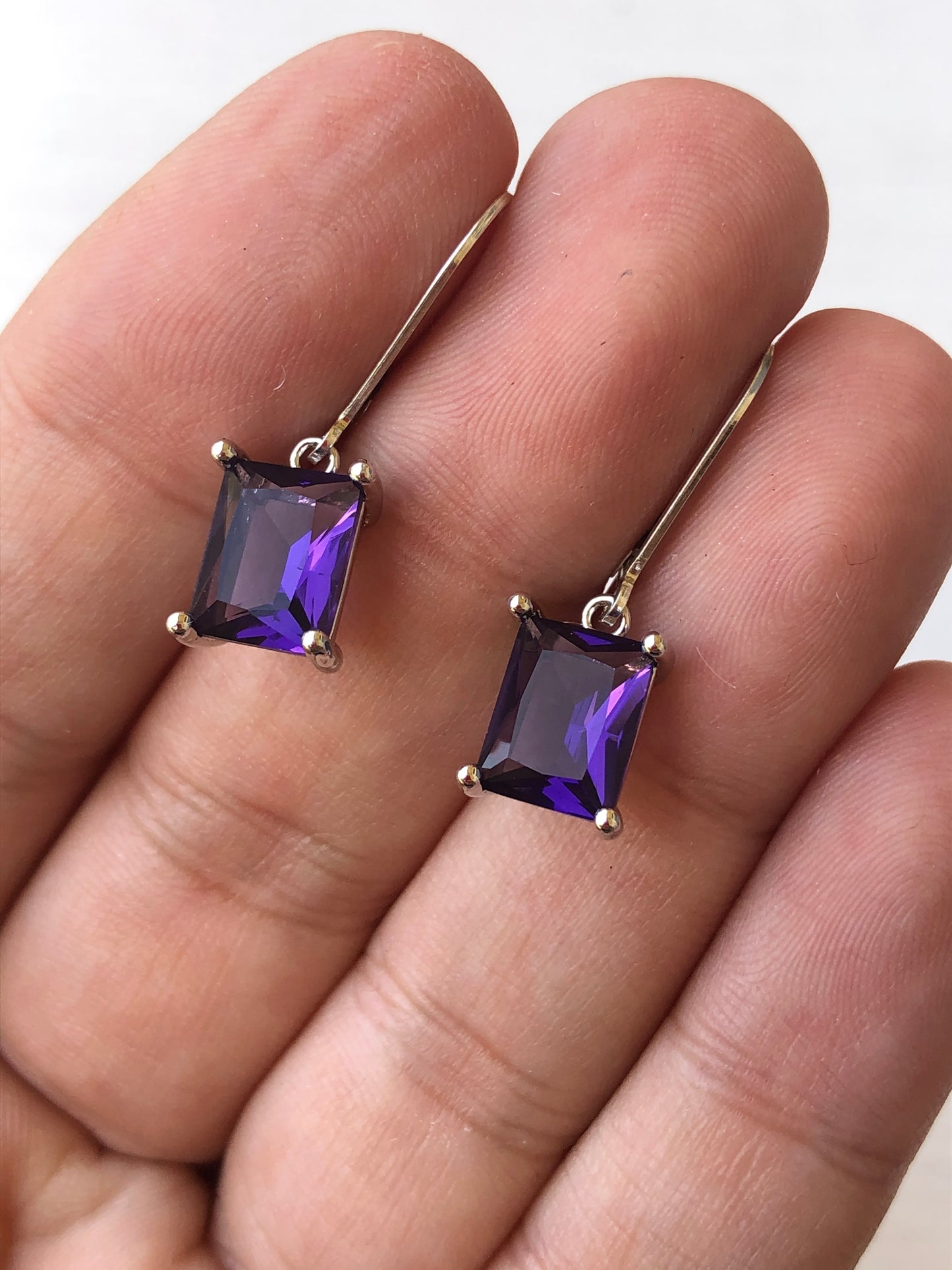 Amethyst Emerald Cut Earrings