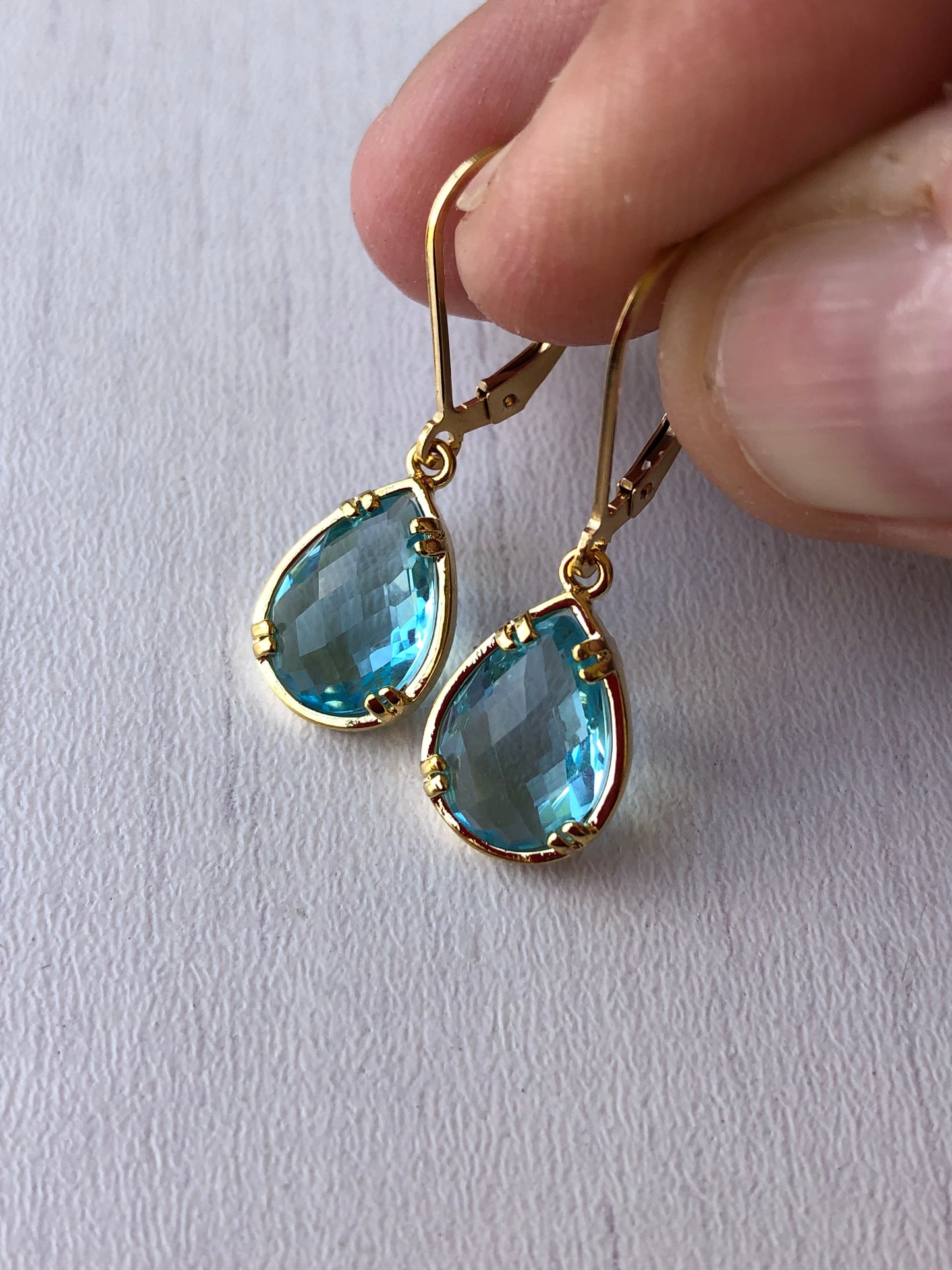 Aquamarine Teardrop Earrings- March Birthstone