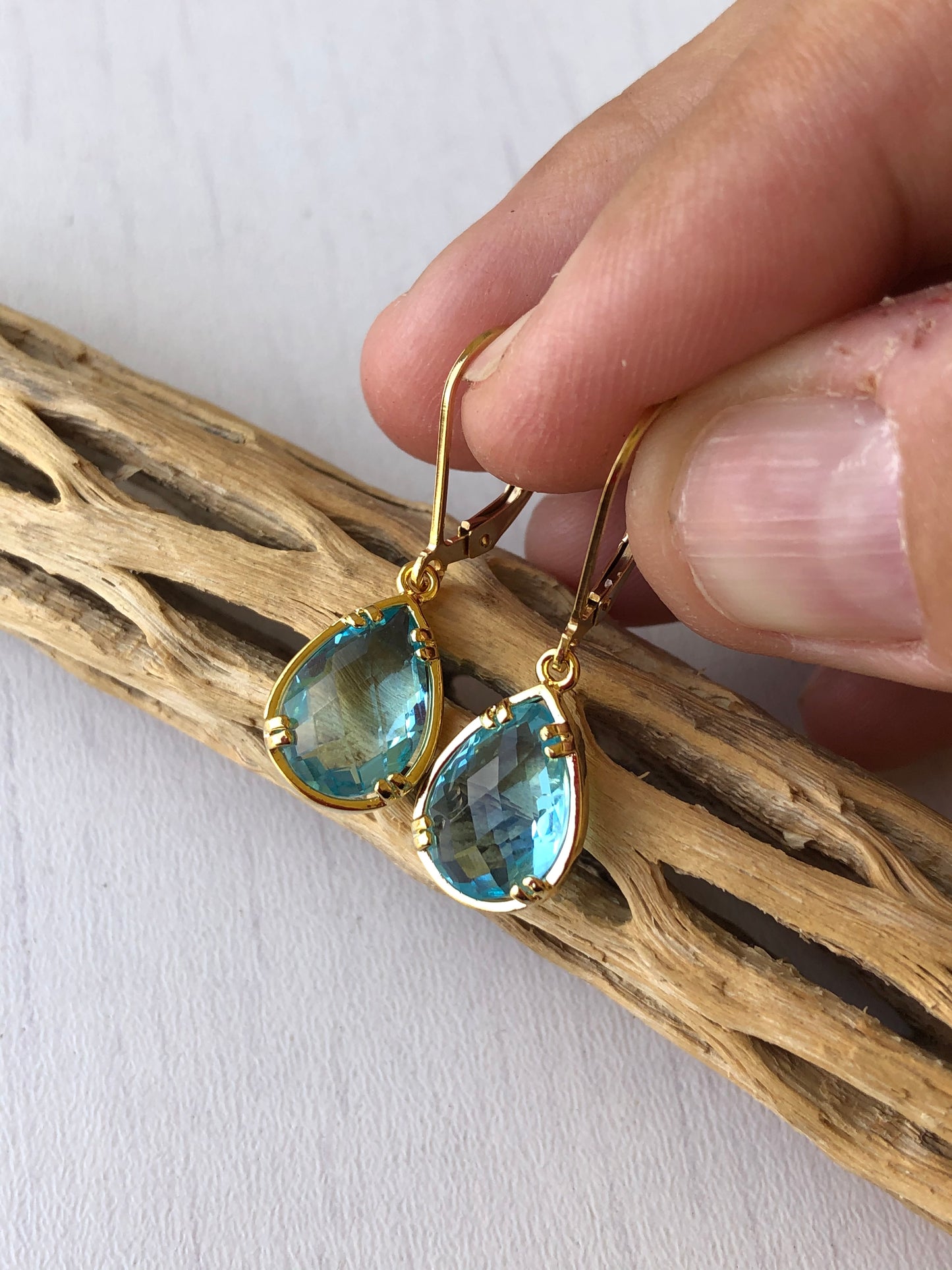 Aquamarine Teardrop Earrings- March Birthstone