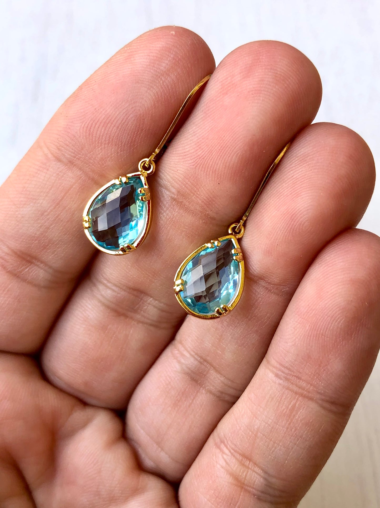 Aquamarine Teardrop Earrings- March Birthstone