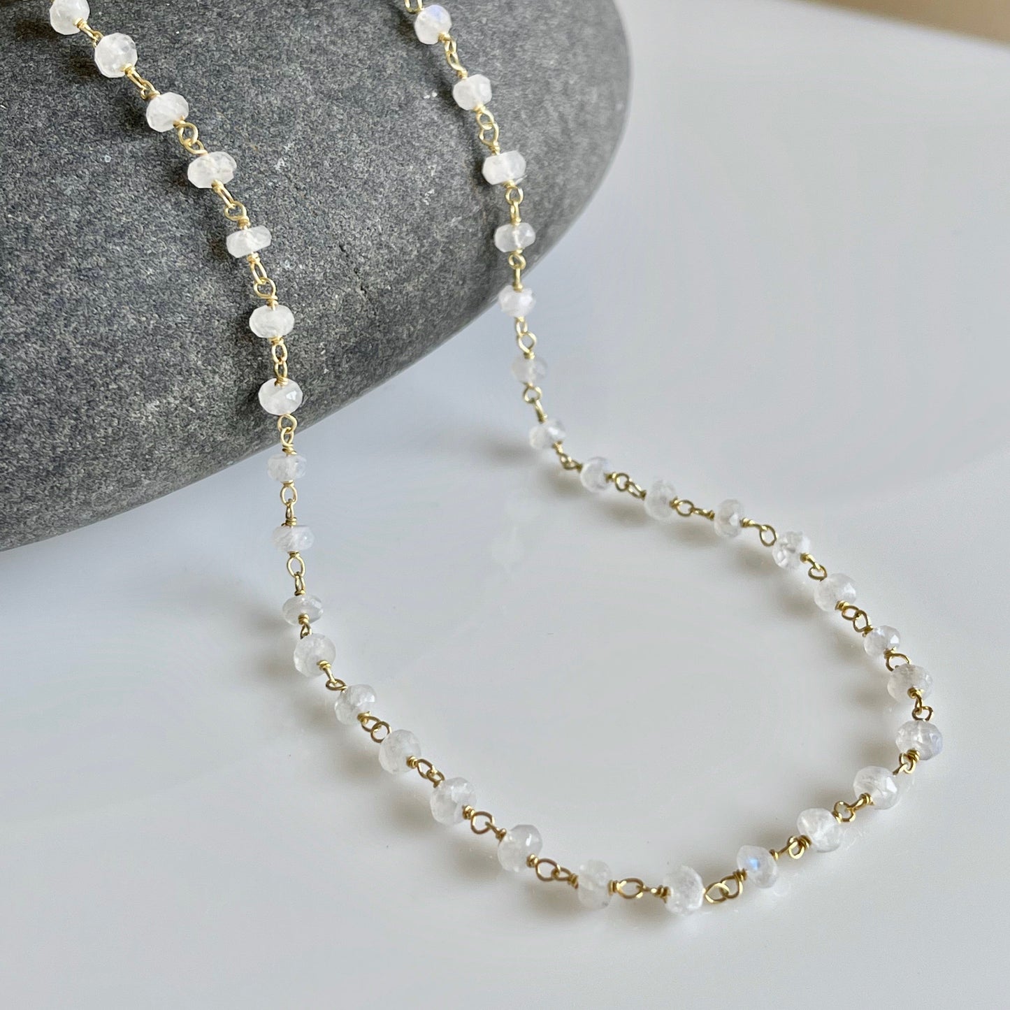 Rainbow Moonstone Beaded Necklace- June Birthstone