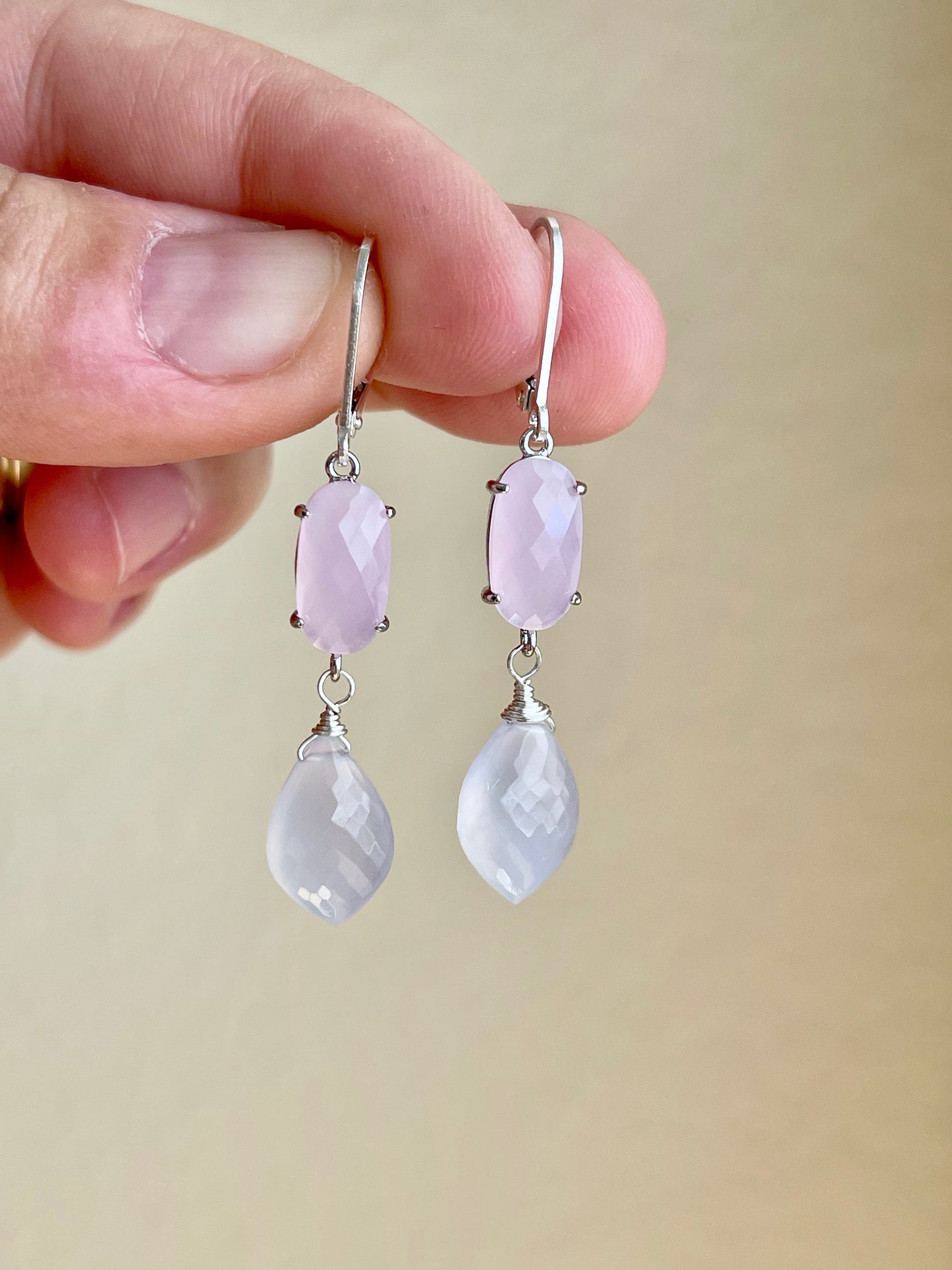 Rose Quartz and Lilac Chalcedony Earrings