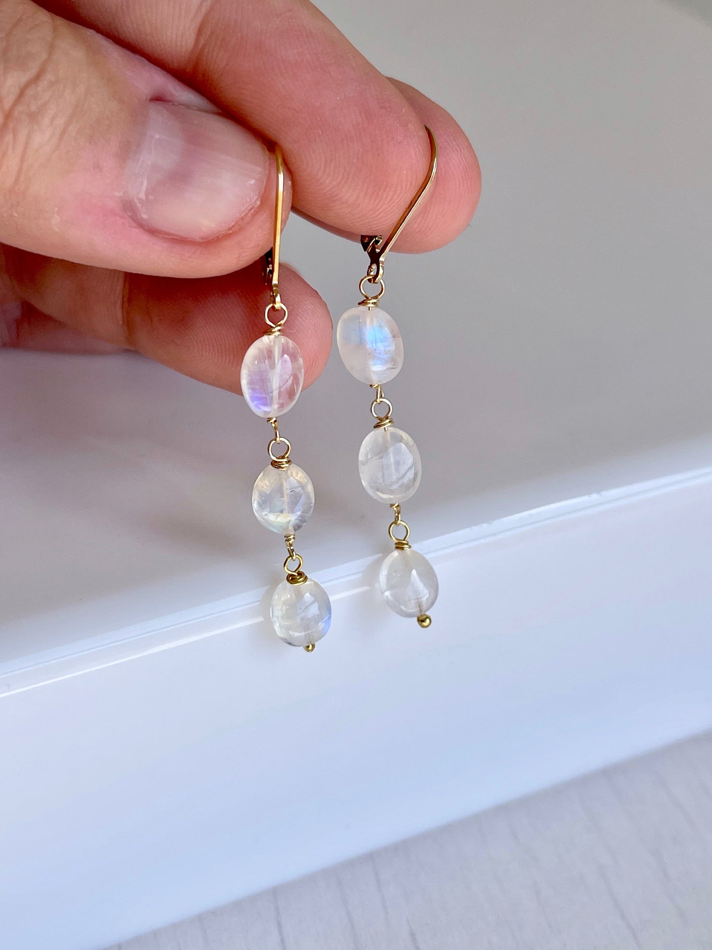 Rainbow Moonstone Oval Earrings- June Birthstone