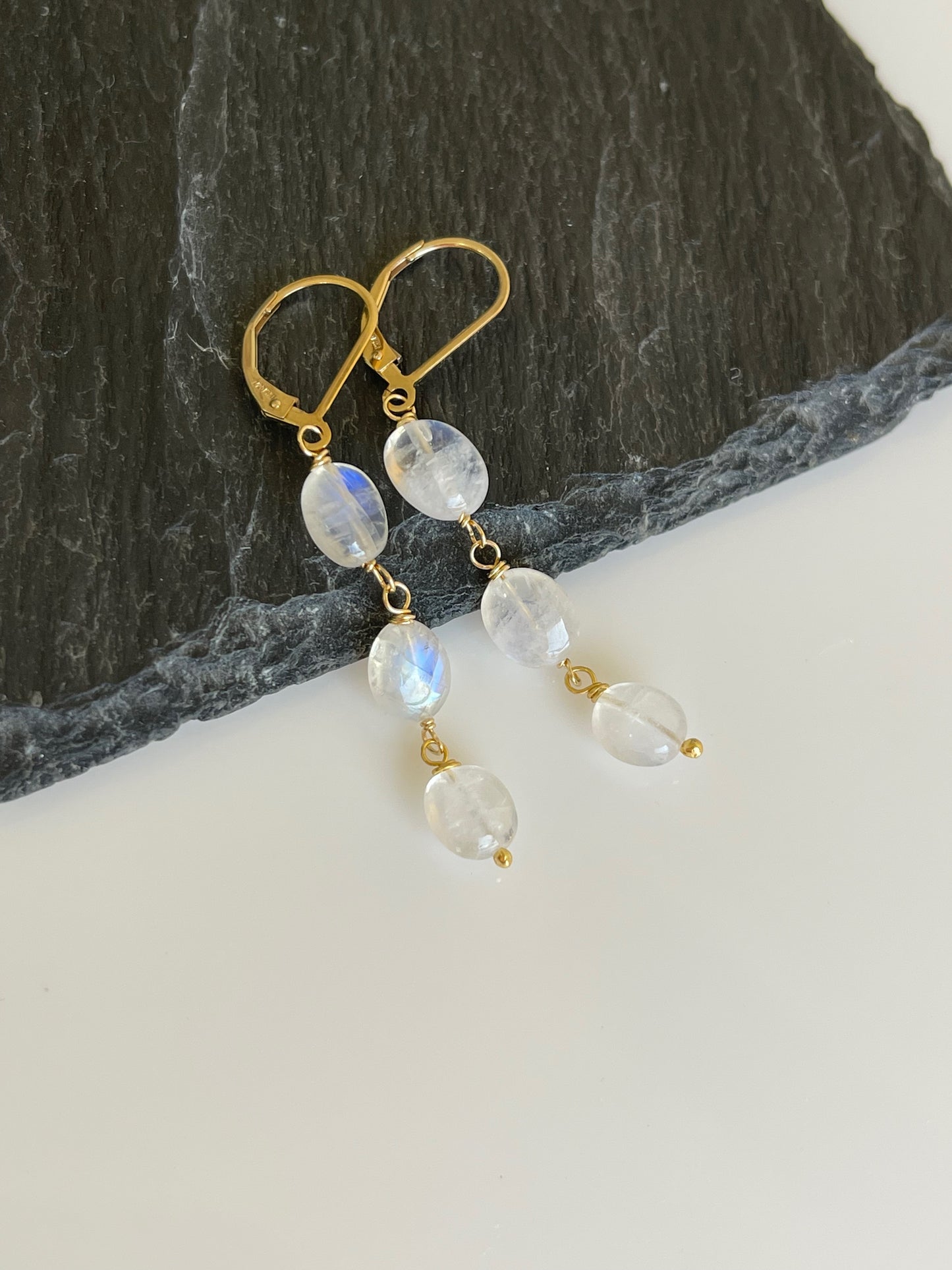 Rainbow Moonstone Oval Earrings- June Birthstone