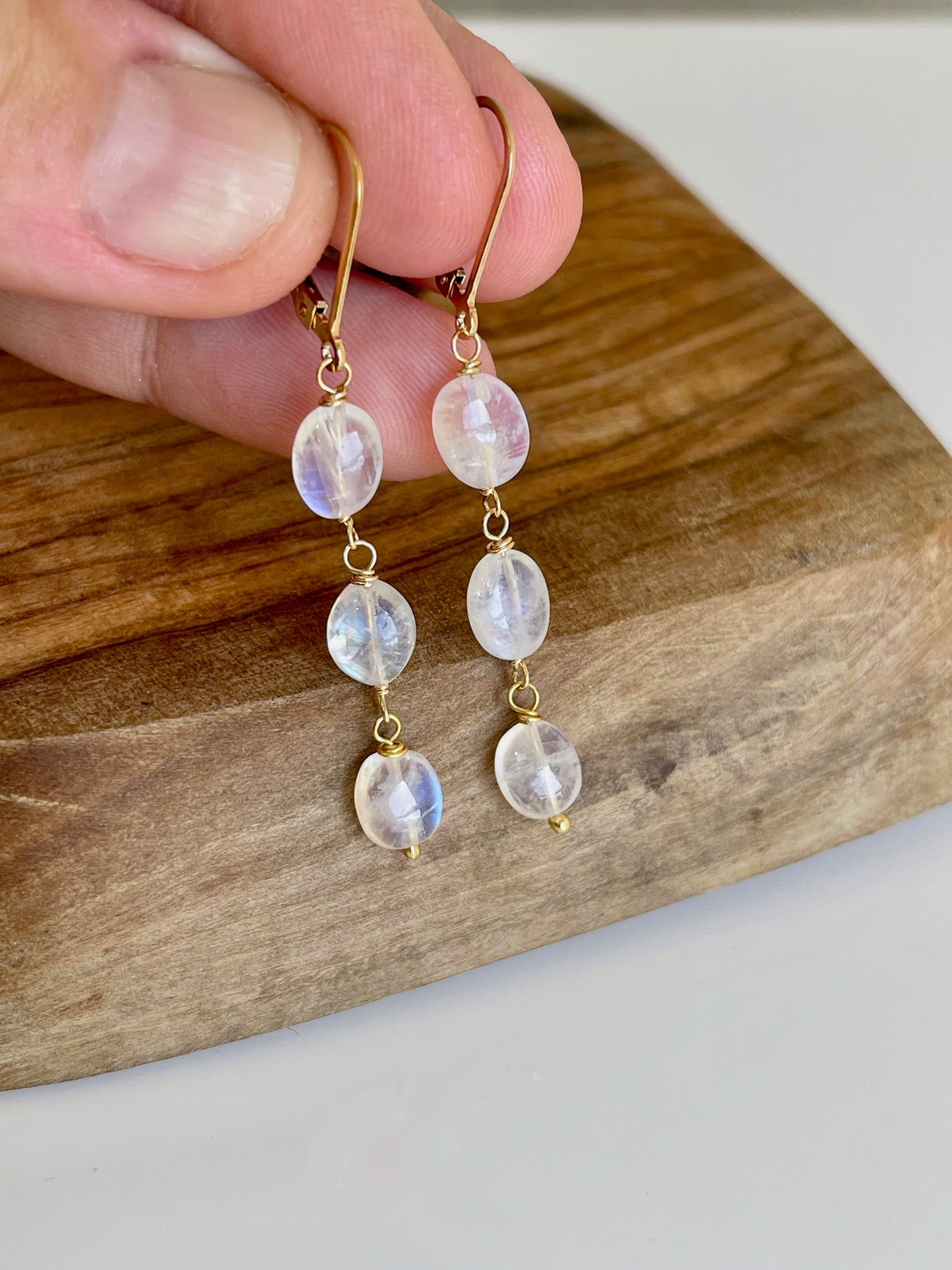 Rainbow Moonstone Oval Earrings- June Birthstone