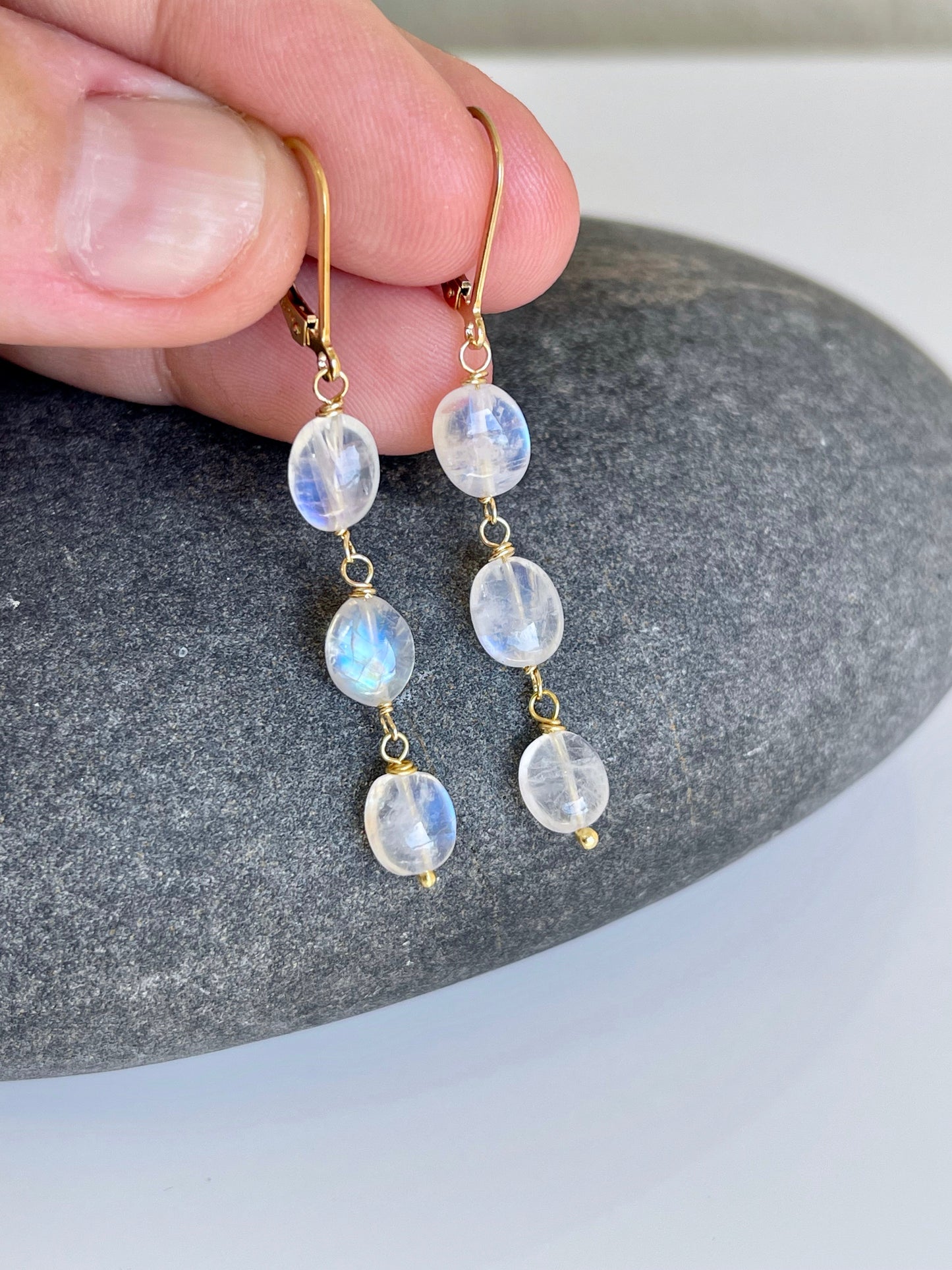 Rainbow Moonstone Oval Earrings- June Birthstone