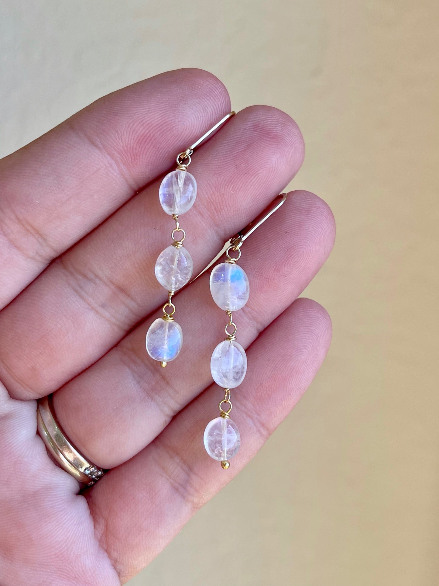 Rainbow Moonstone Oval Earrings- June Birthstone