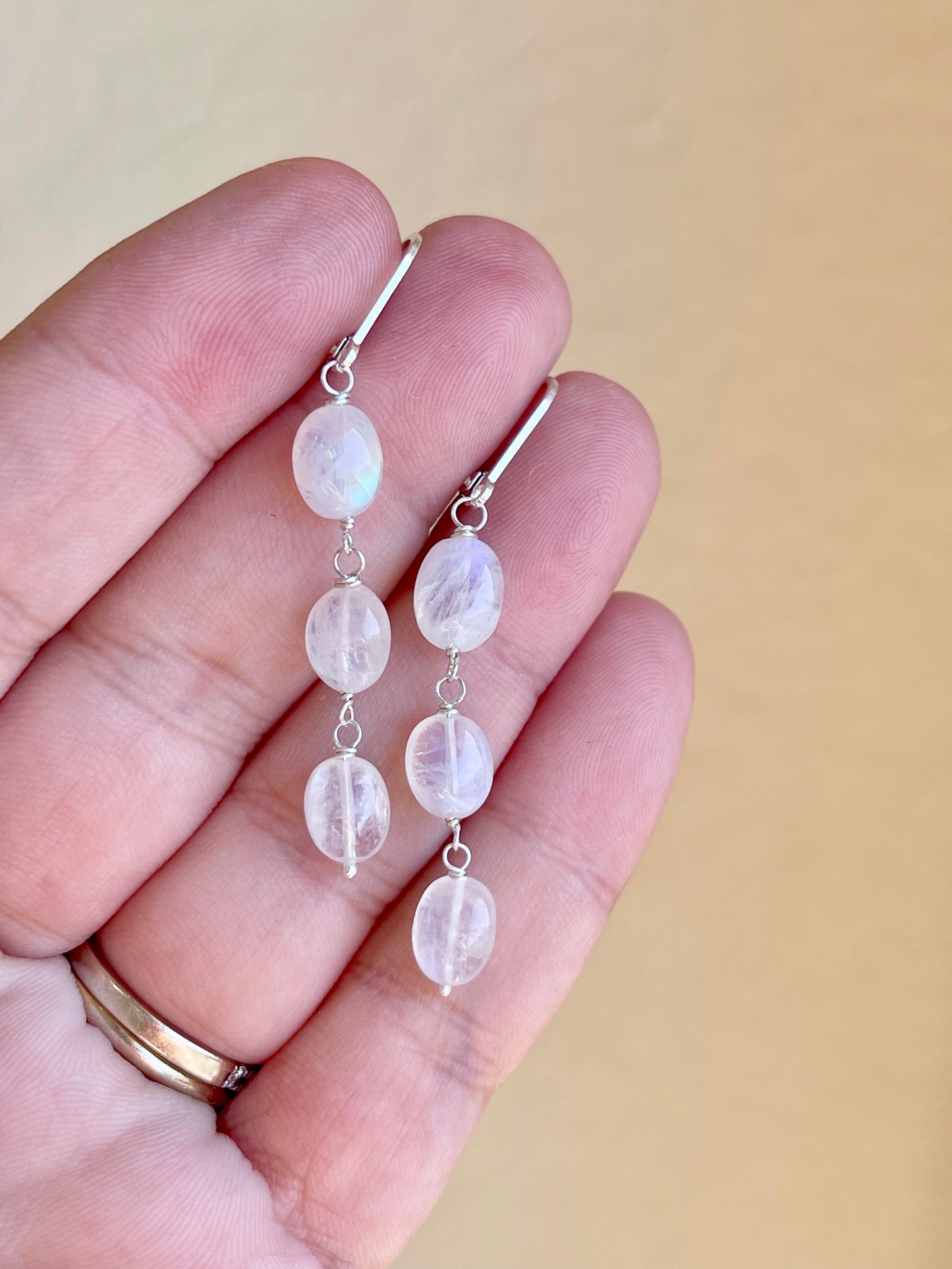 Rainbow Moonstone Oval Earrings- June Birthstone