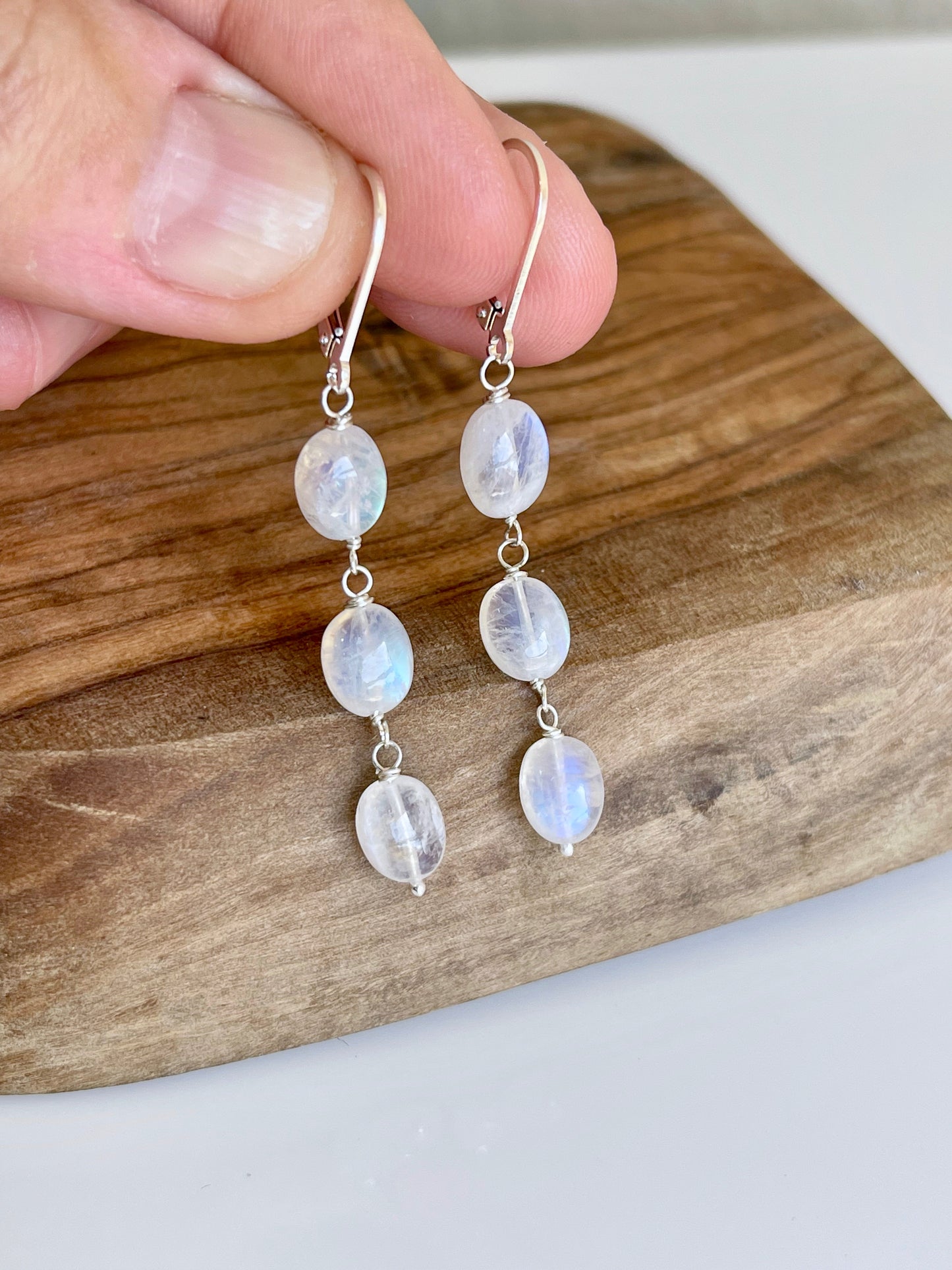 Rainbow Moonstone Oval Earrings- June Birthstone