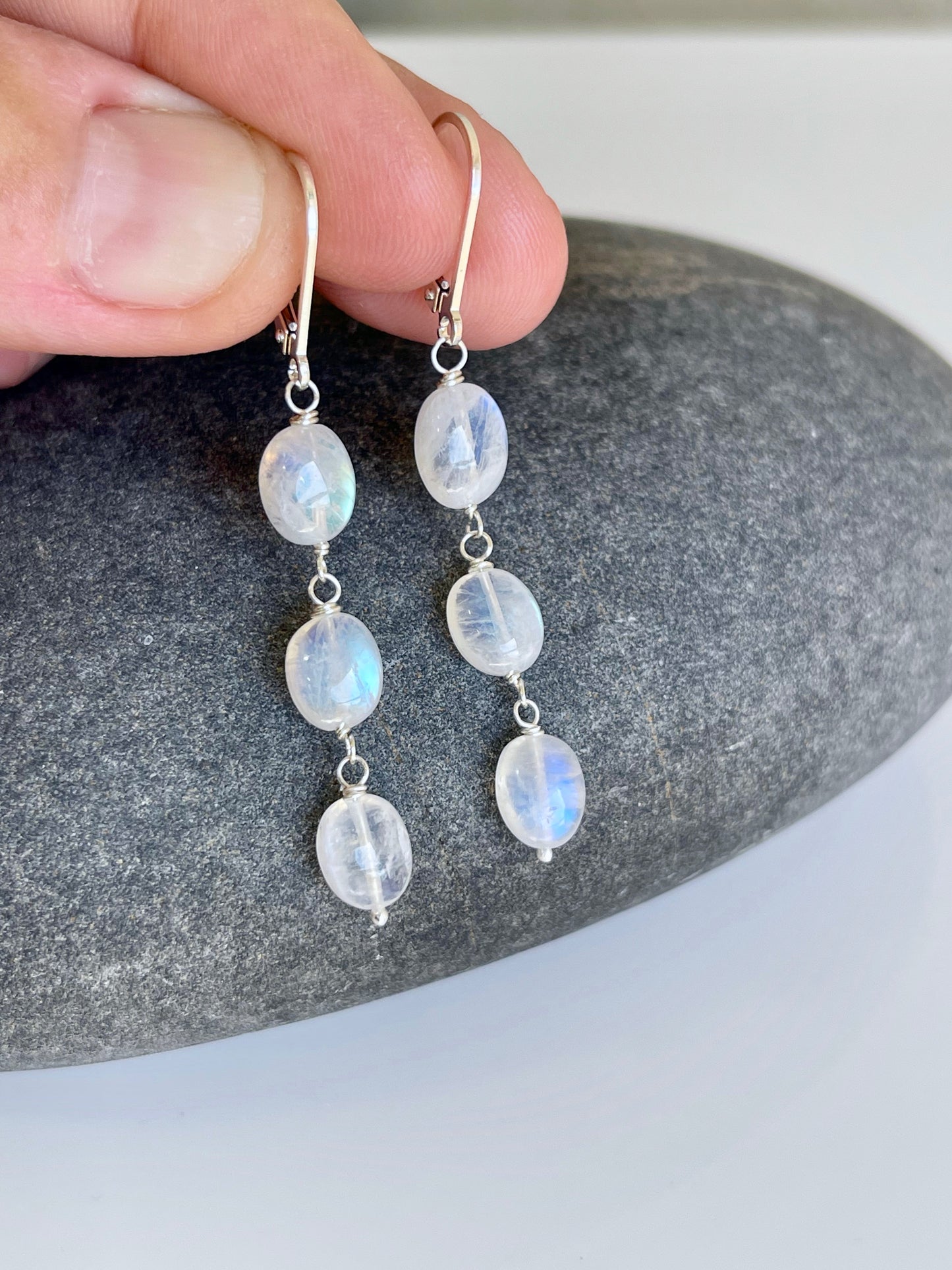 Rainbow Moonstone Oval Earrings- June Birthstone