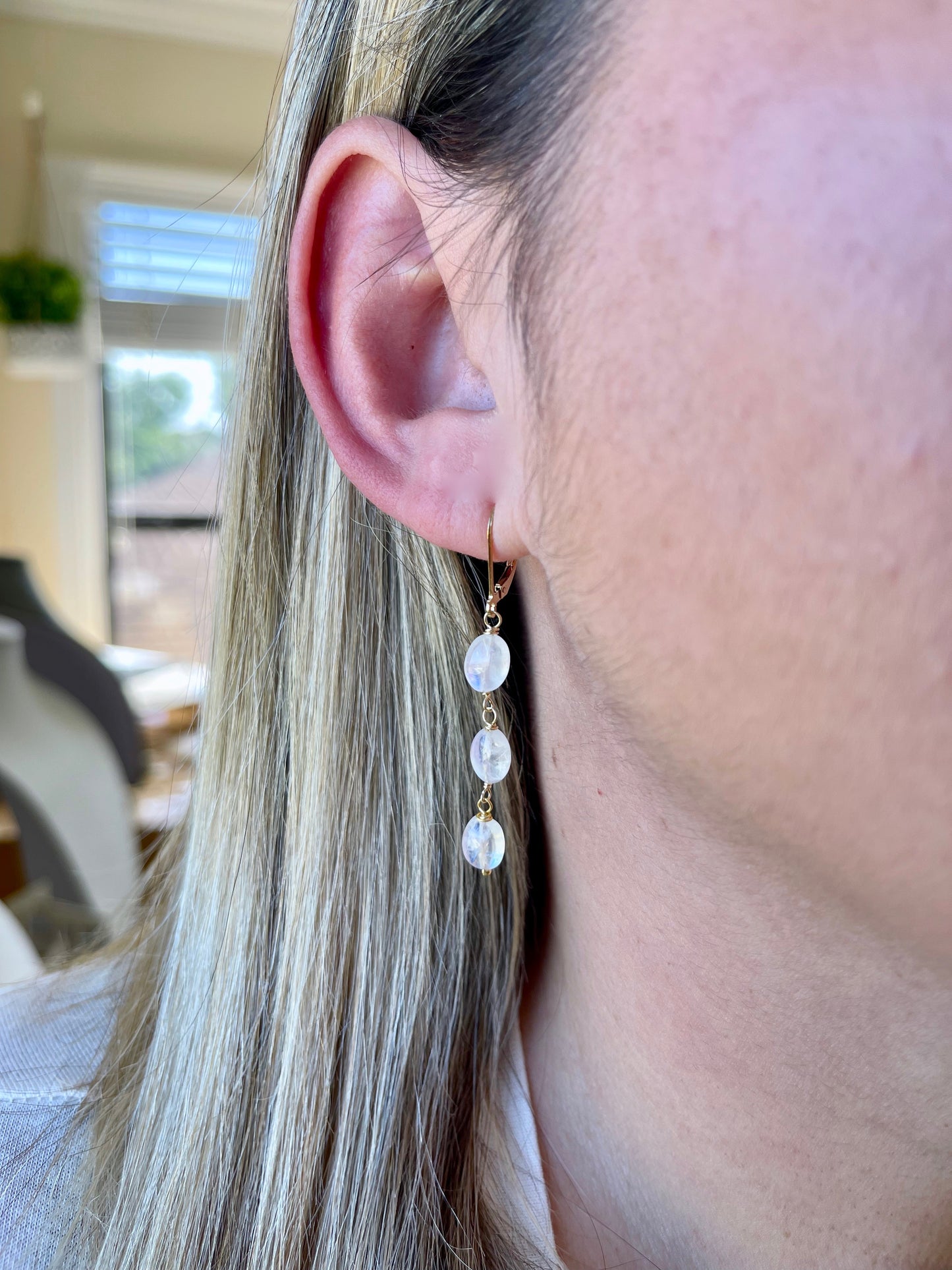 Rainbow Moonstone Oval Earrings- June Birthstone