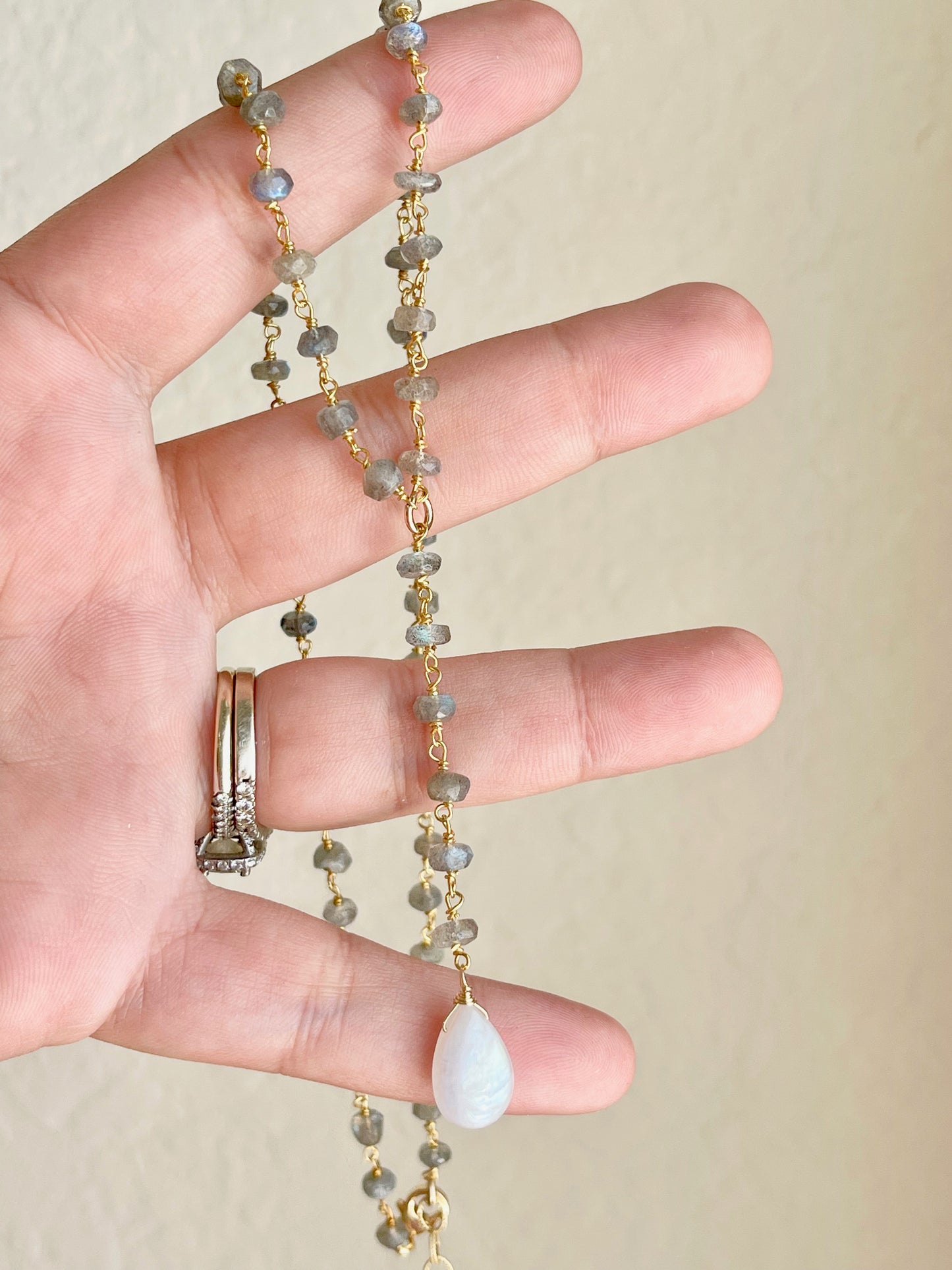 Rainbow Moonstone and Labradorite Y Lariat Necklace