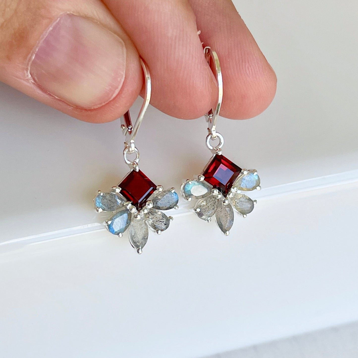 Labradorite and Garnet Flower Earrings