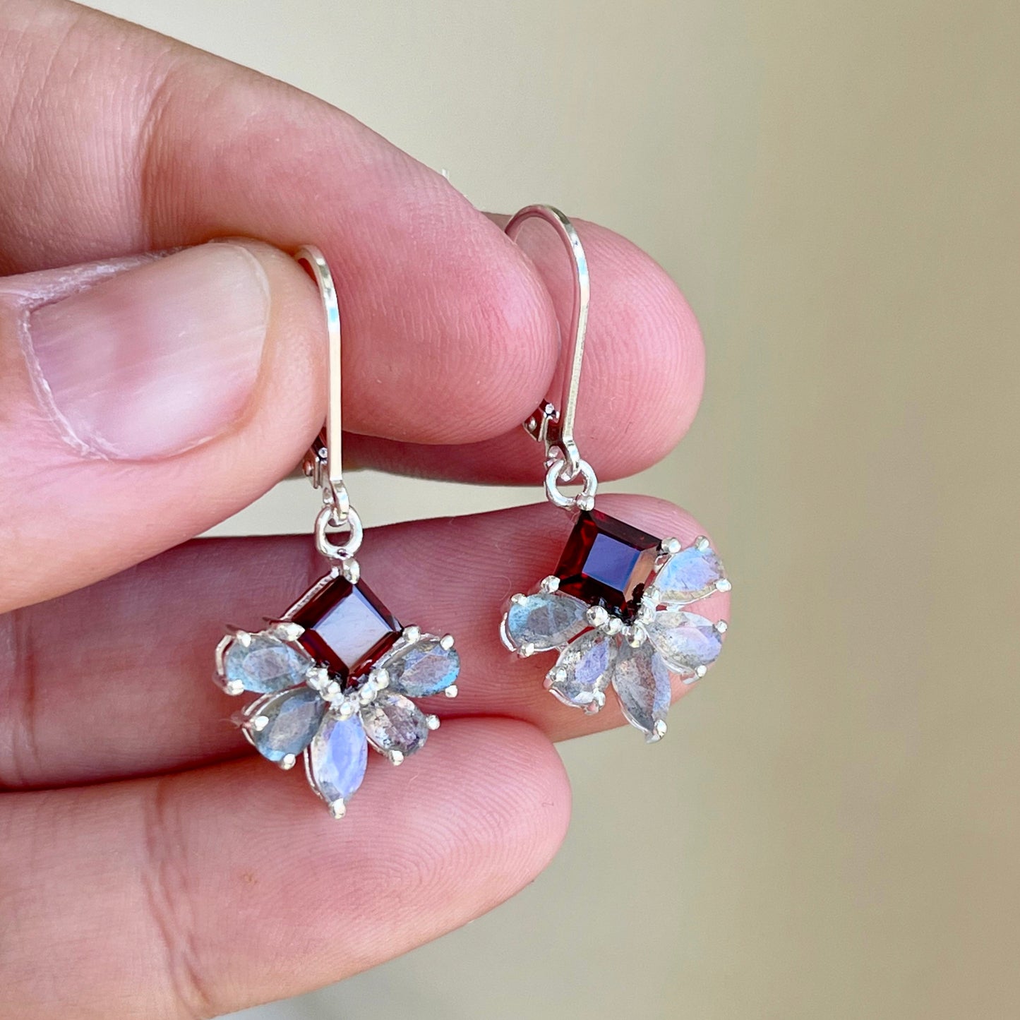 Labradorite and Garnet Flower Earrings