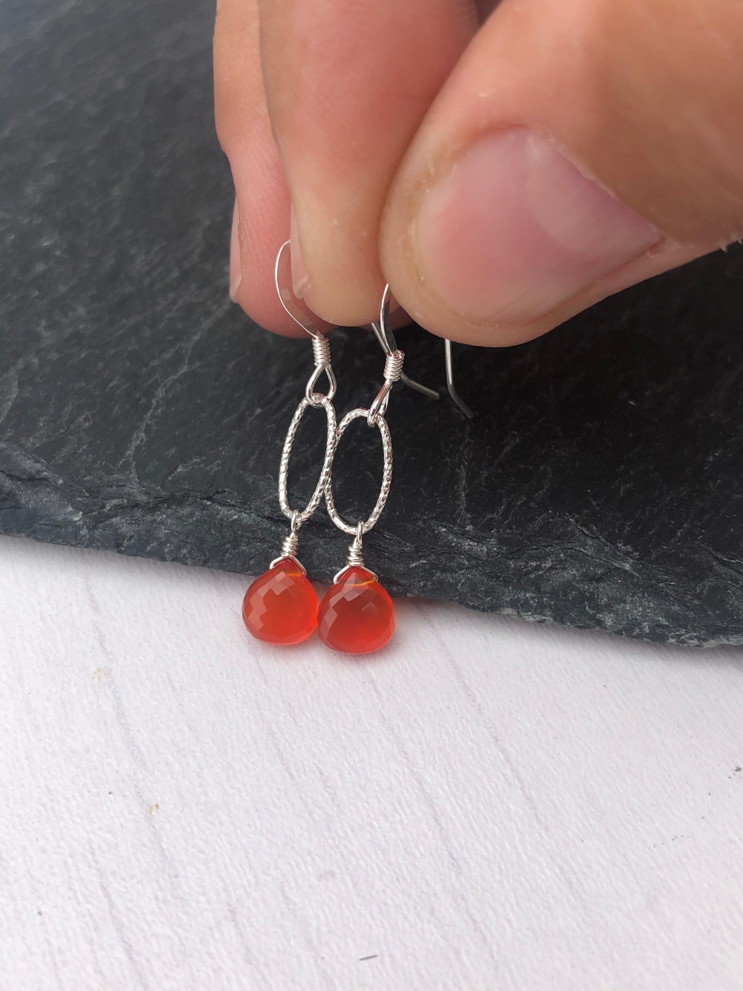 Carnelian Oval Link Earrings