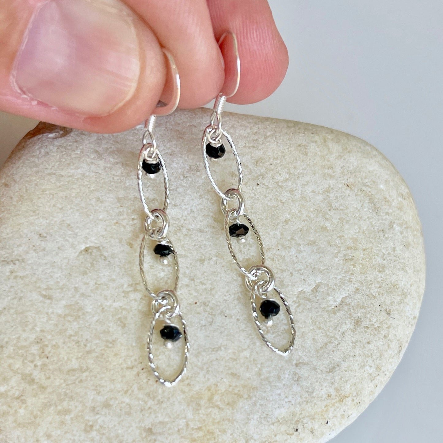 Black Onyx Oval Link Earrings