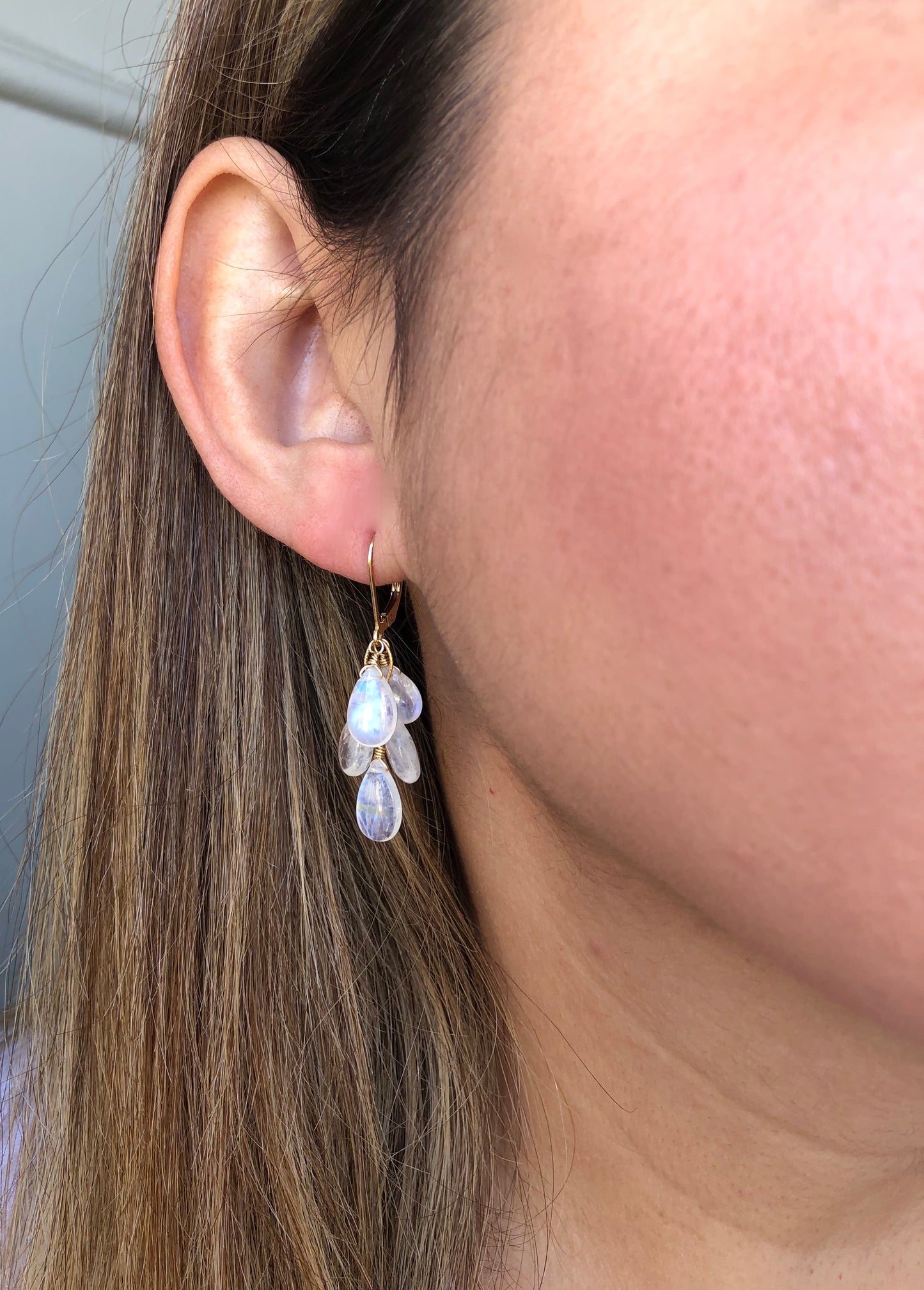 Rainbow Moonstone Cluster Earrings