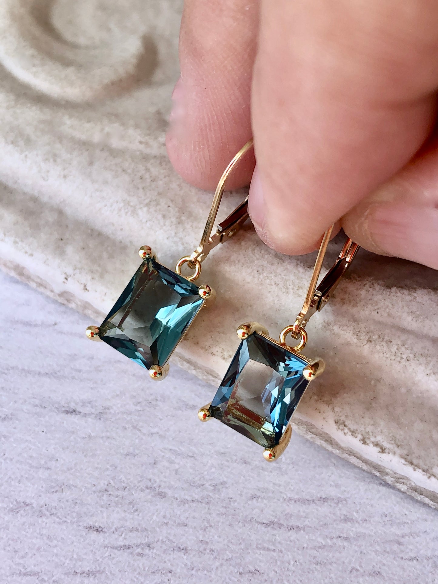 Blue Topaz Baguette Earrings