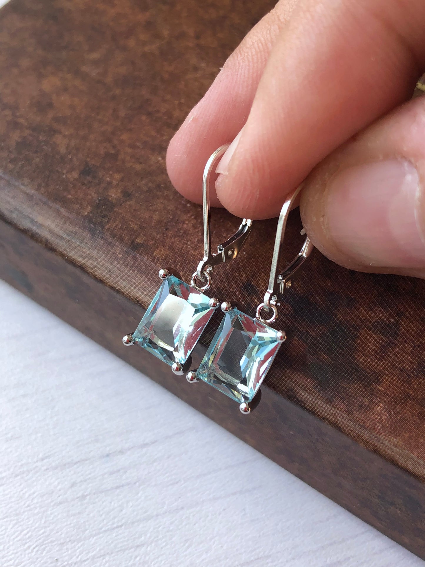 Aquamarine Baguette Earrings- March Birthstone