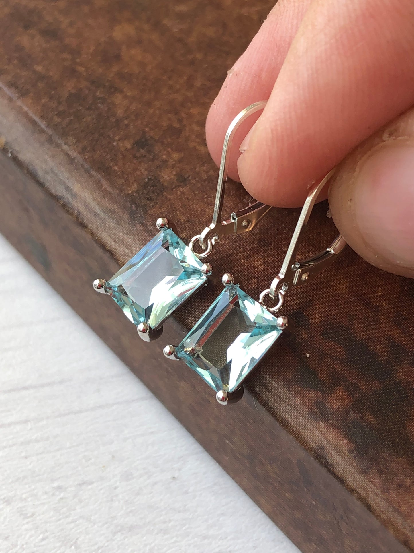 Aquamarine Baguette Earrings- March Birthstone