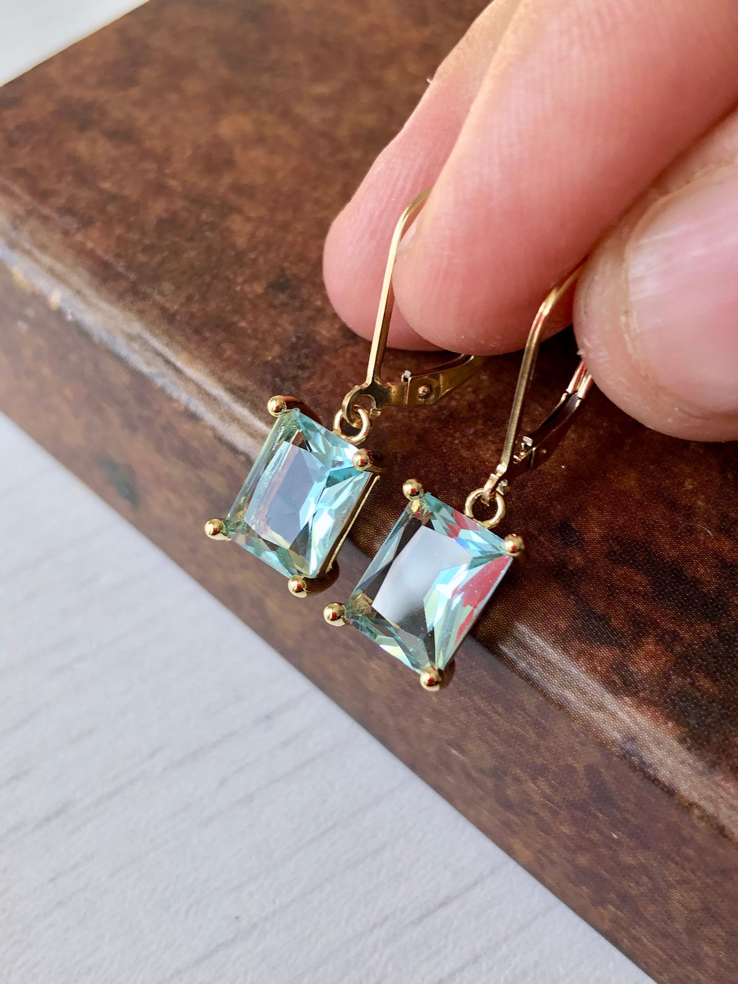 Aquamarine Baguette Earrings- March Birthstone