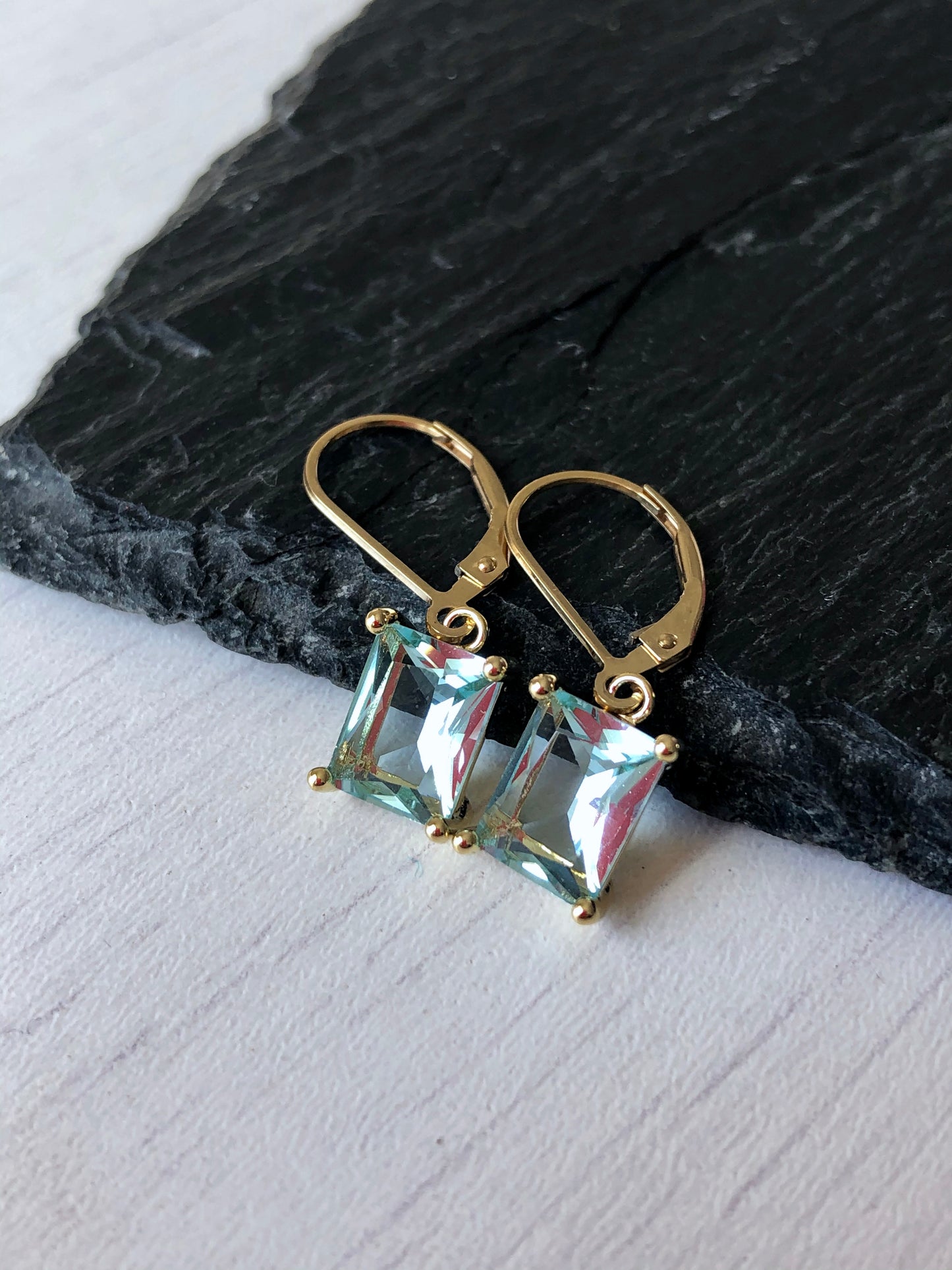 Aquamarine Baguette Earrings- March Birthstone