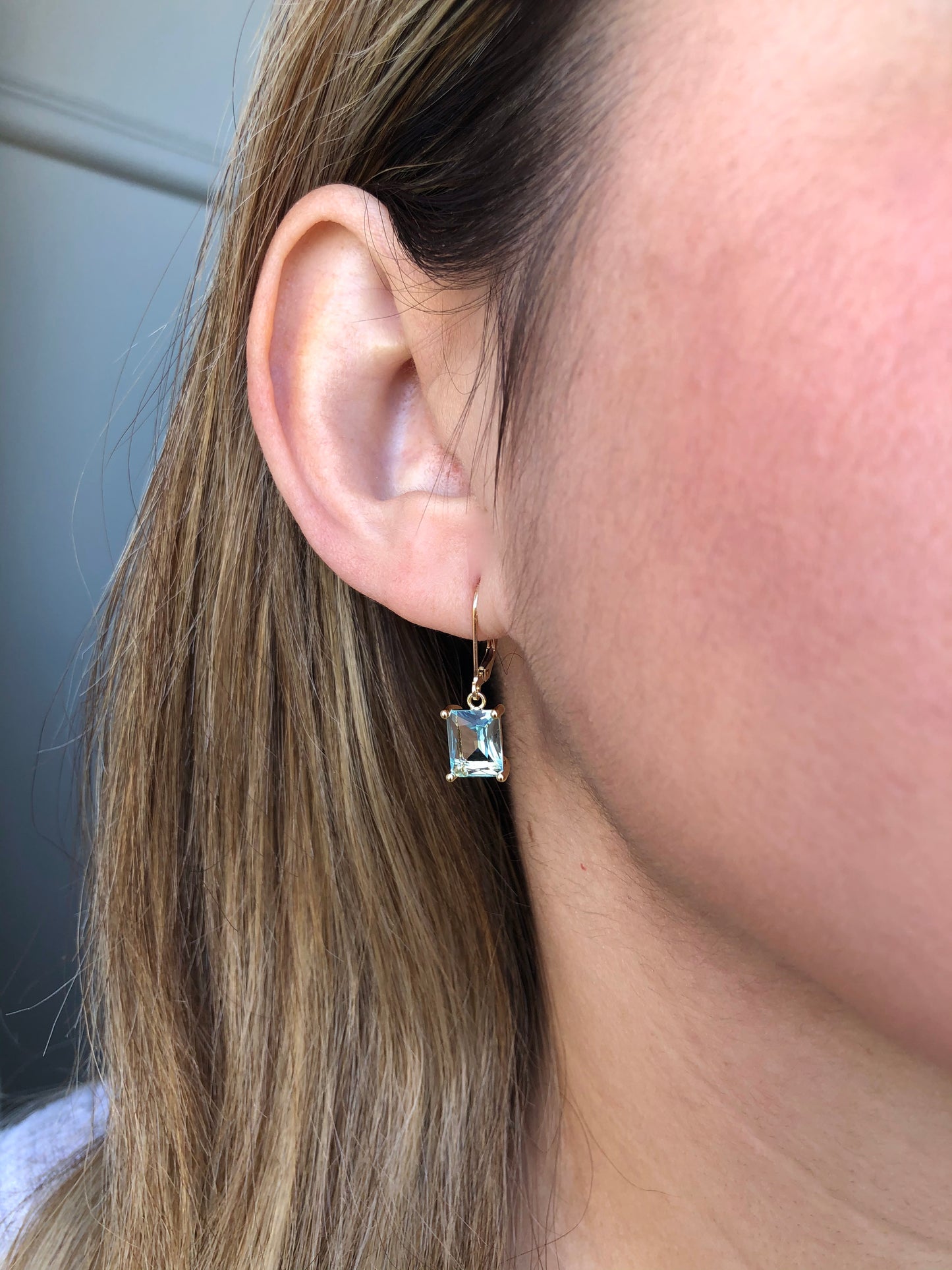 Aquamarine Baguette Earrings- March Birthstone