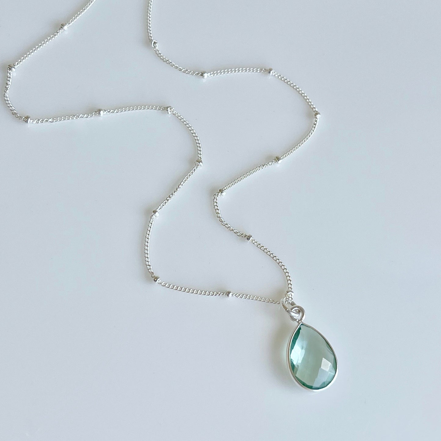Green Amethyst Teardrop Bezeled Necklace