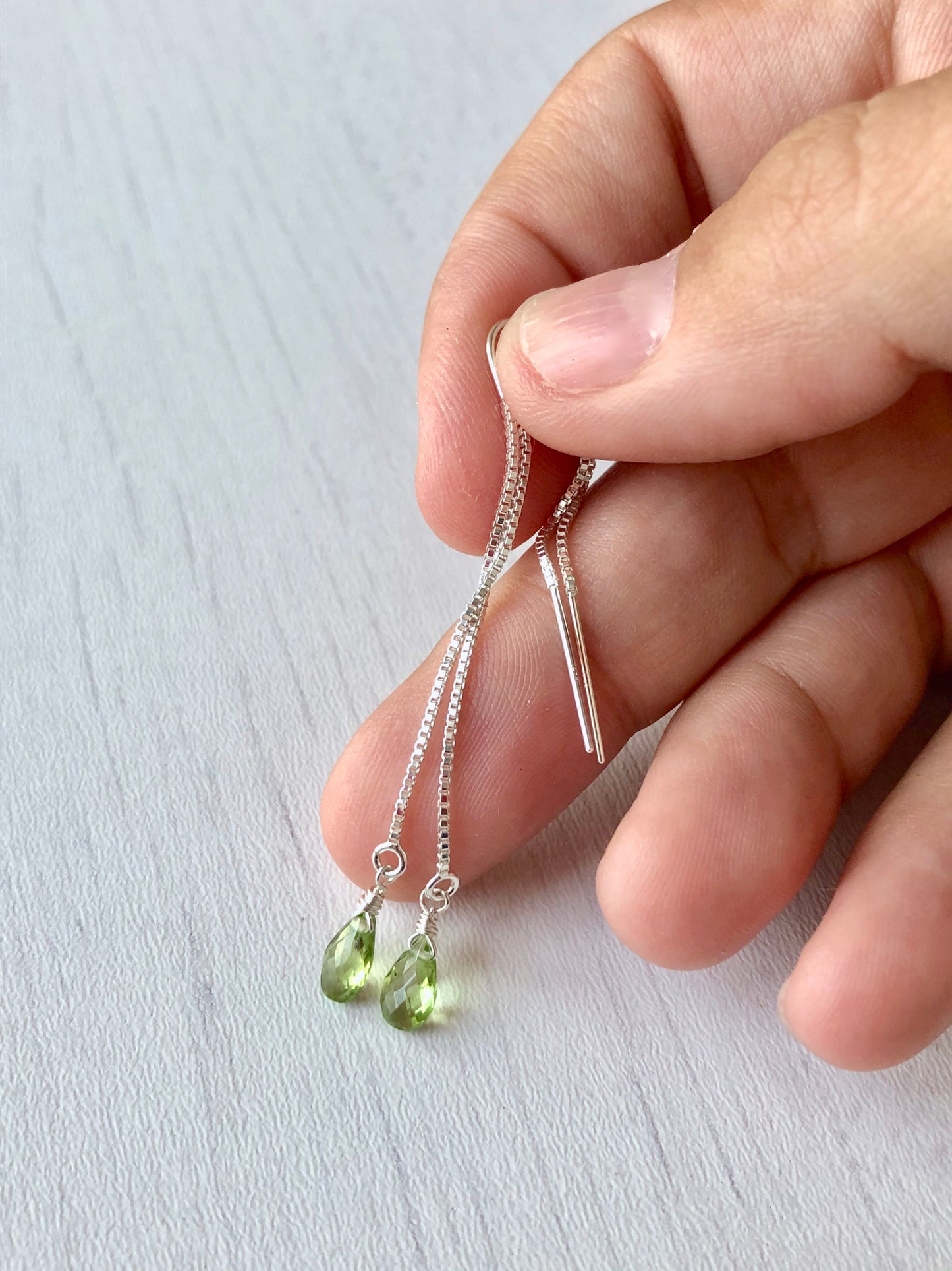 Peridot Threader Earrings- August Birthstone