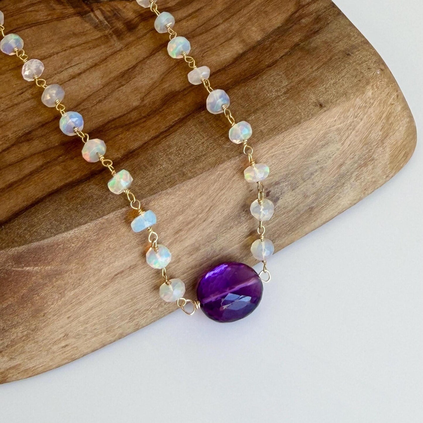 Amethyst and Ethiopian Opal Beaded Necklace