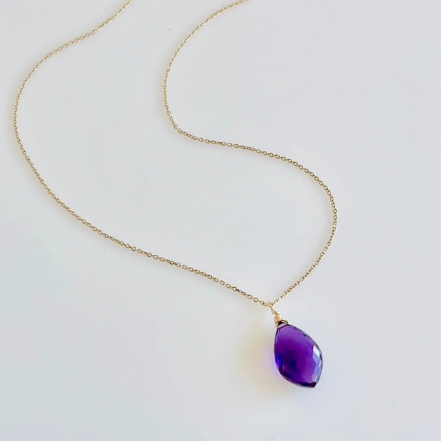 Amethyst Necklace, February Birthstone, Solid 14k Gold, Purple Amethyst Pendant, Genuine 14k chain, Dainty Layering Jewelry, Gift for her